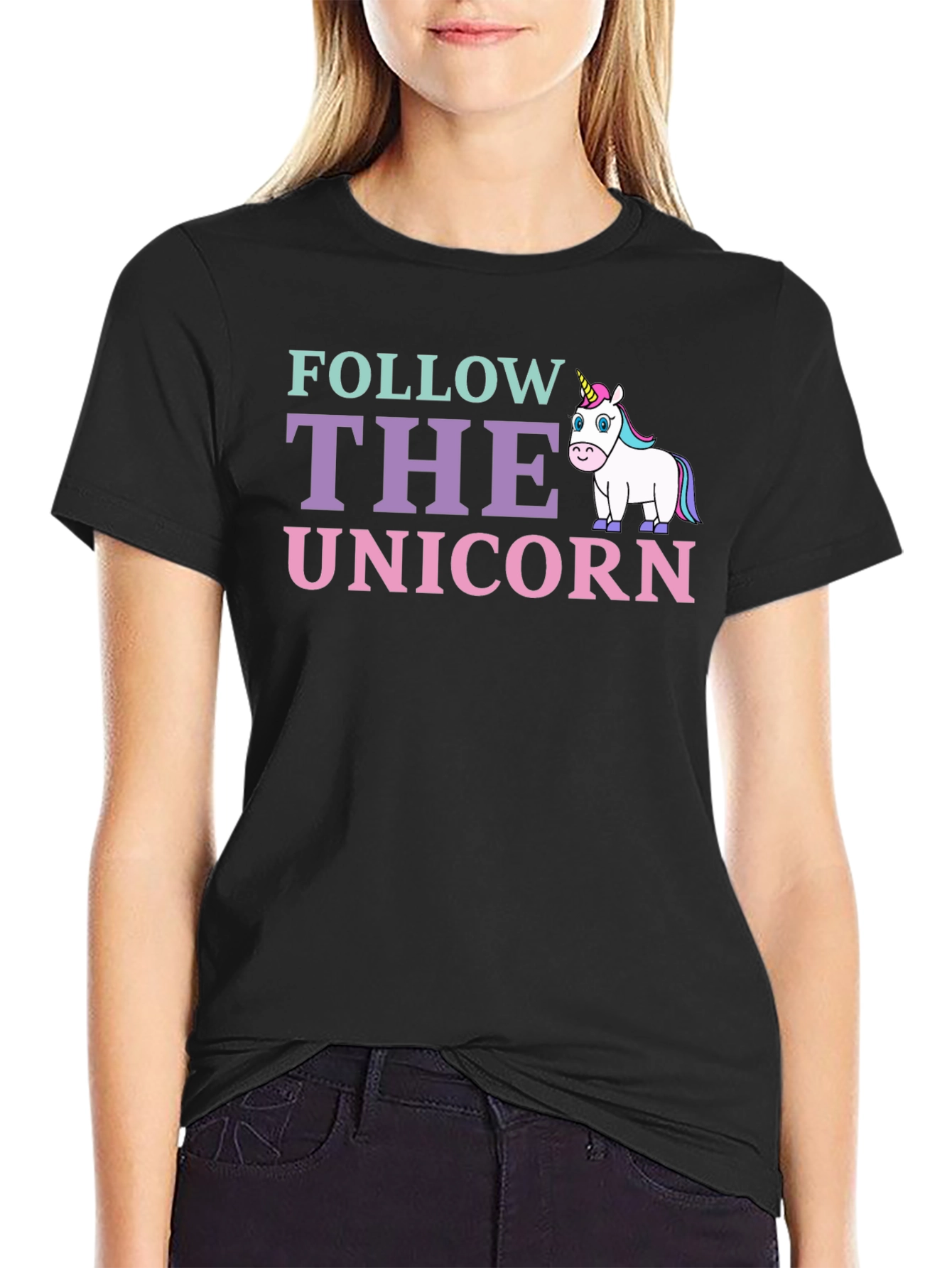 Black Follow The Unicorn Graphic T-Shirt view 2