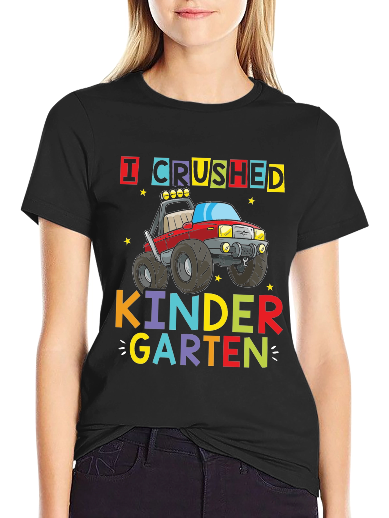 Black Crushed Kindergarten Monster Truck Graphic Tee view 2