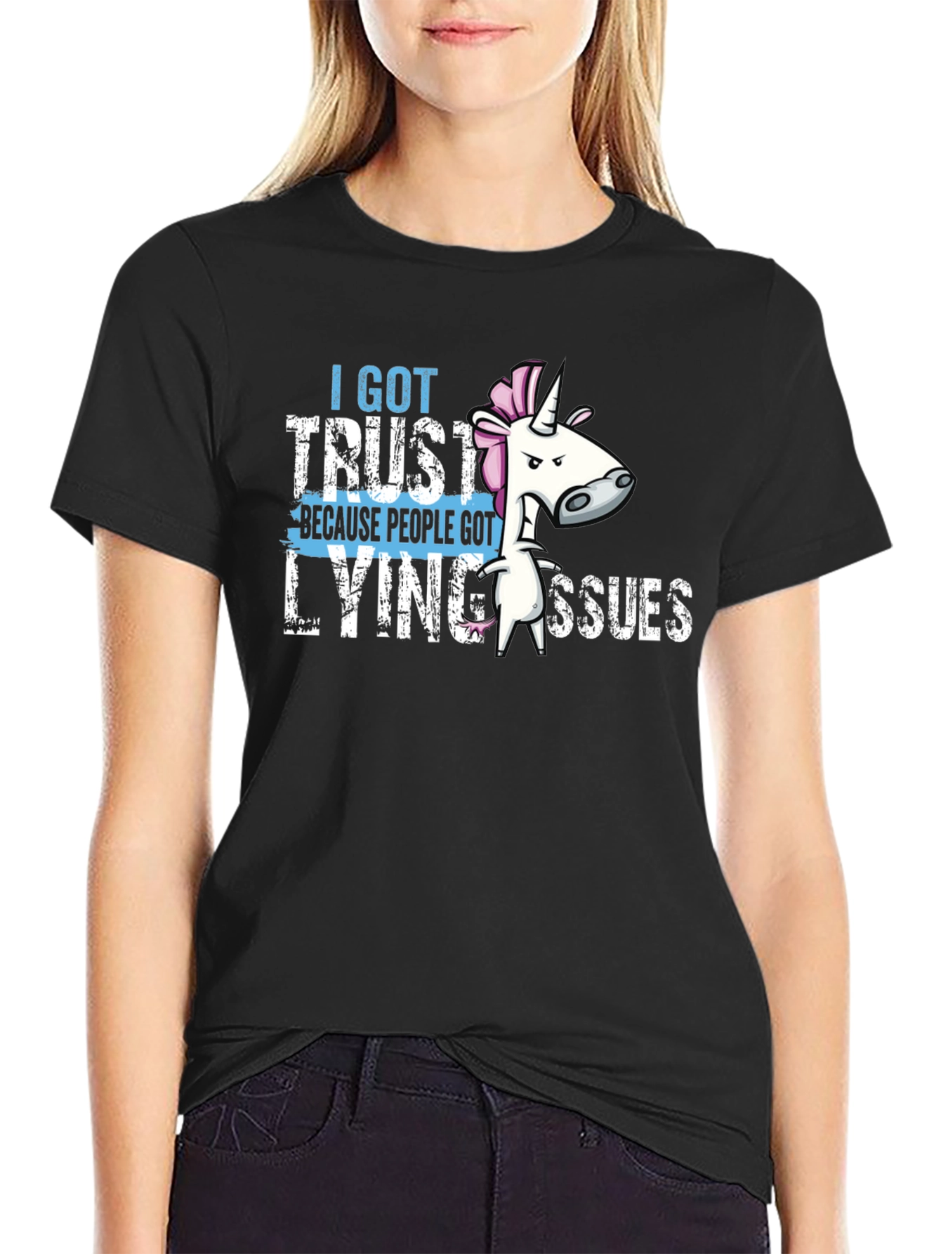 Black Trust Issues Graphic T-Shirt - Funny Unicorn Tee view 2