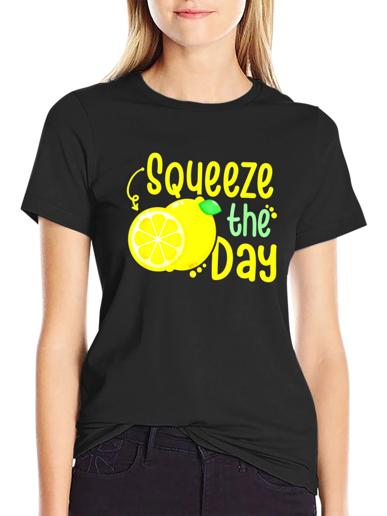 Black Squeeze the Day Graphic Tee - Black Cotton T-Shirt view 2