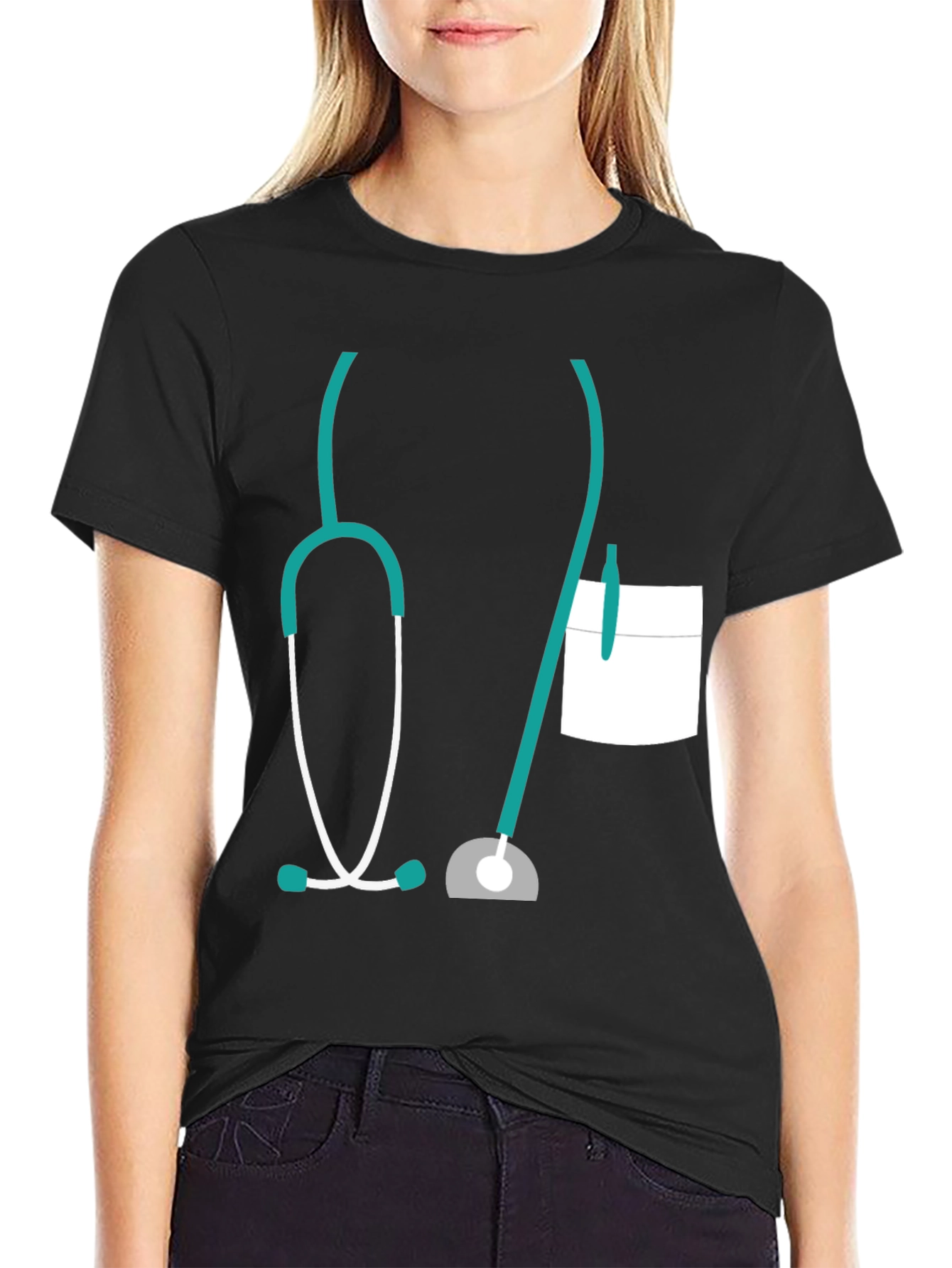 Black Doctor Stethoscope Graphic Tee - Novelty Medical Shirt view 2