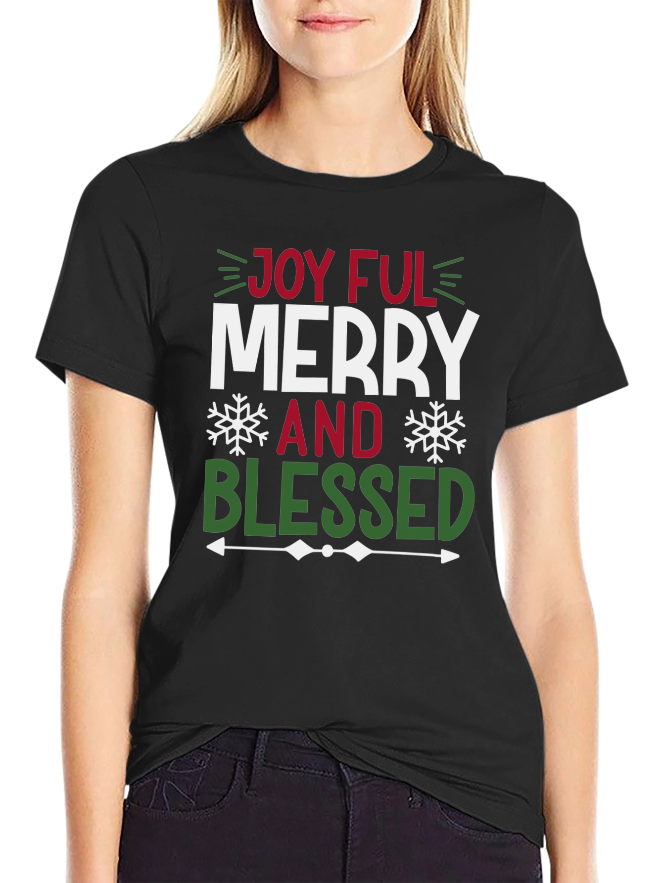 Black Joyful Merry and Blessed Graphic Tee Shirt view 2