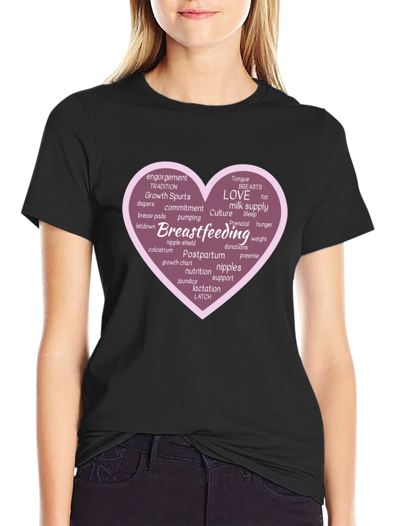 Black Breastfeeding Love Heart Graphic Tee view 2