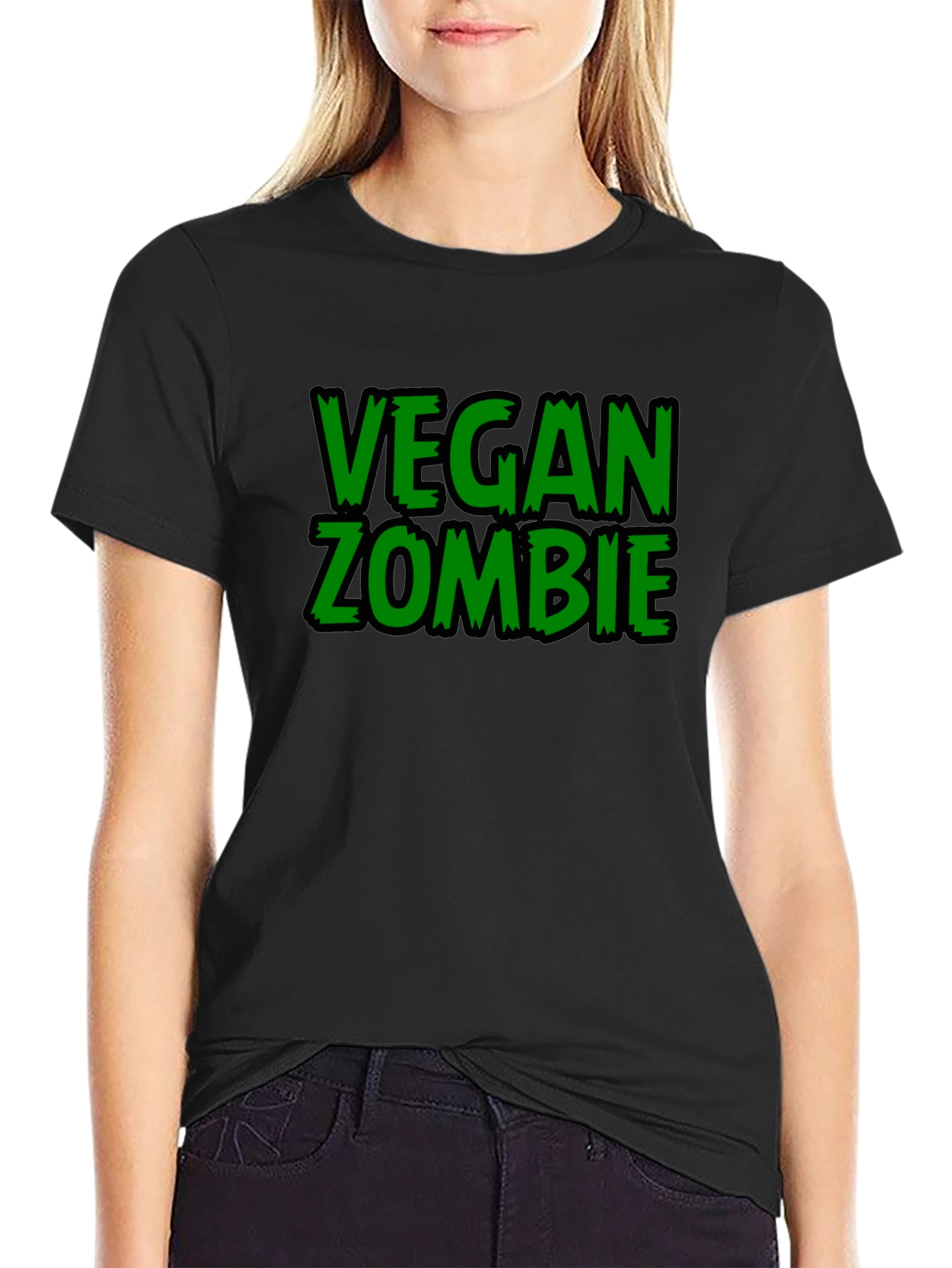 Black Vegan Zombie Black Graphic T-Shirt view 2