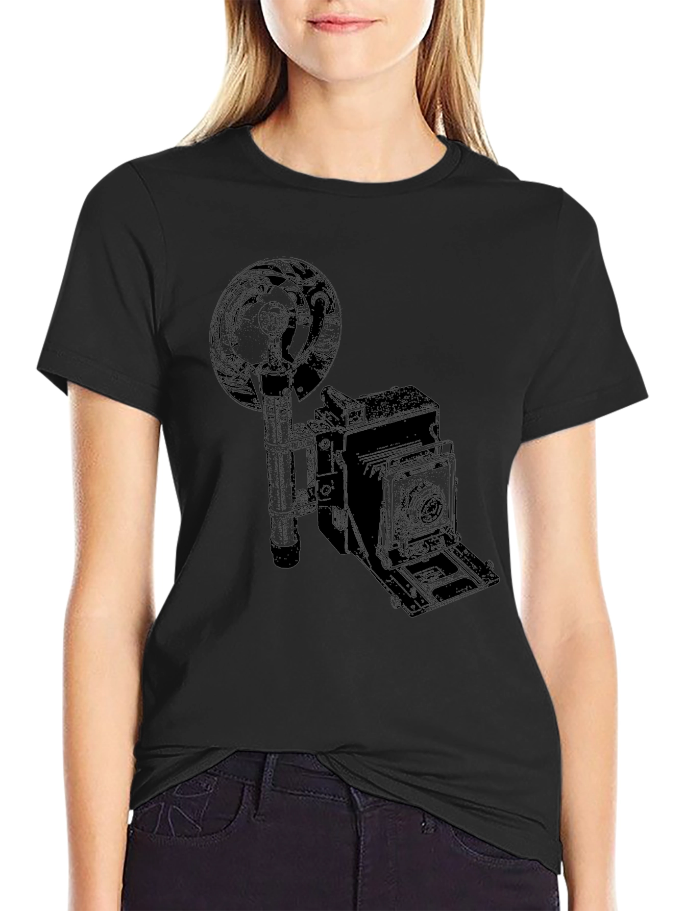 Black Vintage Camera Graphic Black T-Shirt view 2