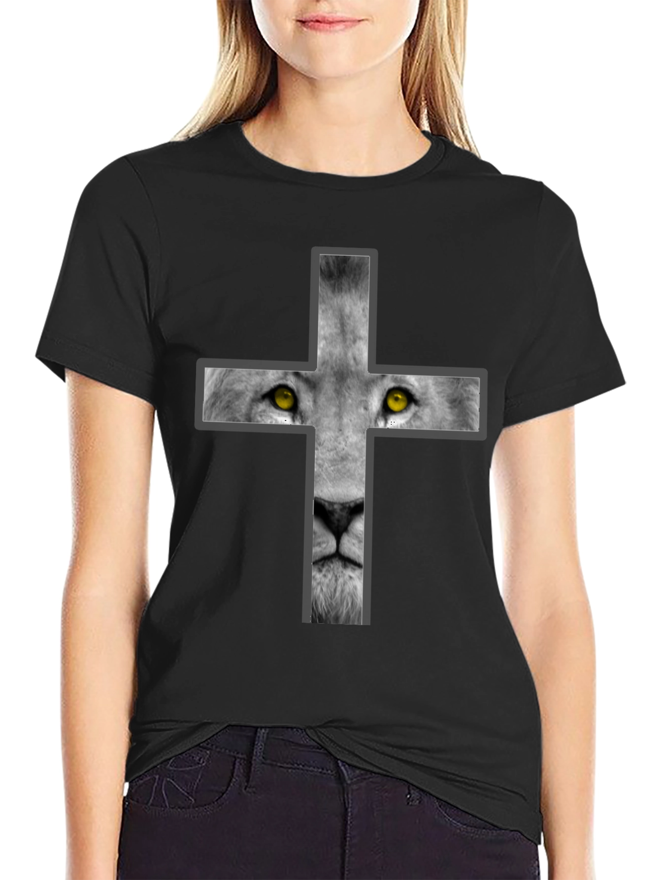Black Lion Cross Graphic Tee - Black Cotton Blend view 2