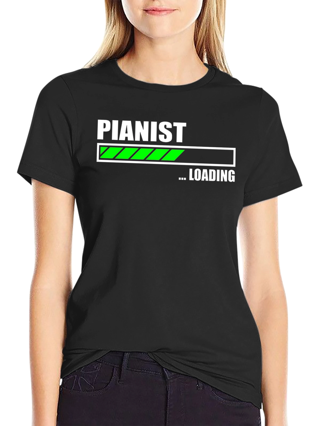 Black Pianist Loading T-Shirt - Funny Music Lover Tee view 2