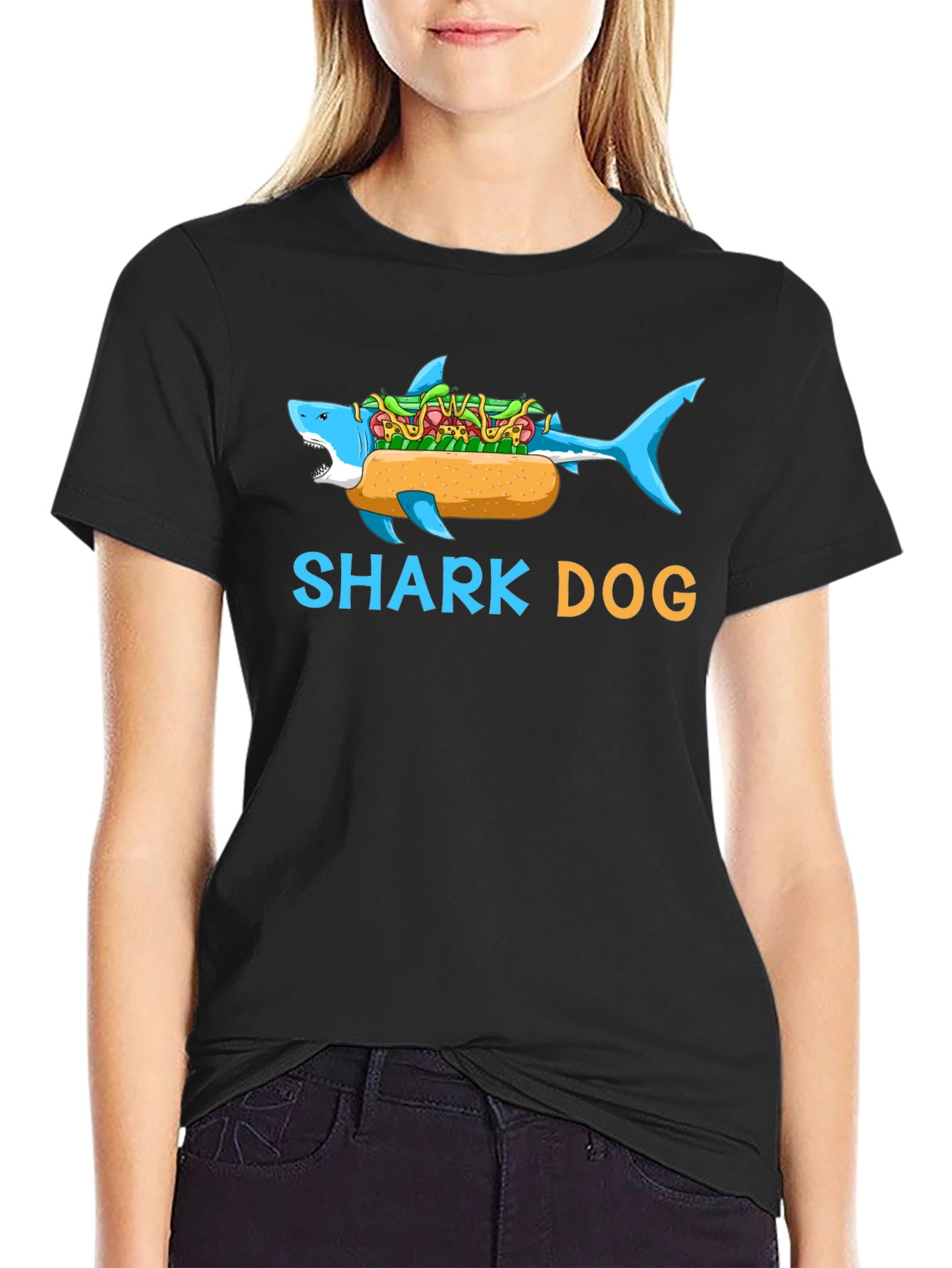 Black Shark Dog Graphic T-Shirt - Funny Novelty Tee view 2