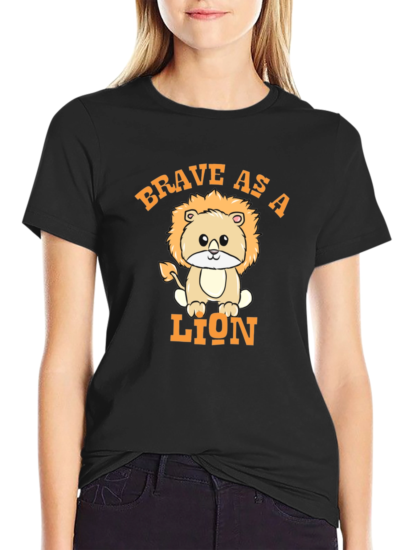 Black Brave Lion Graphic Tee -  Comfortable Black T-Shirt view 2