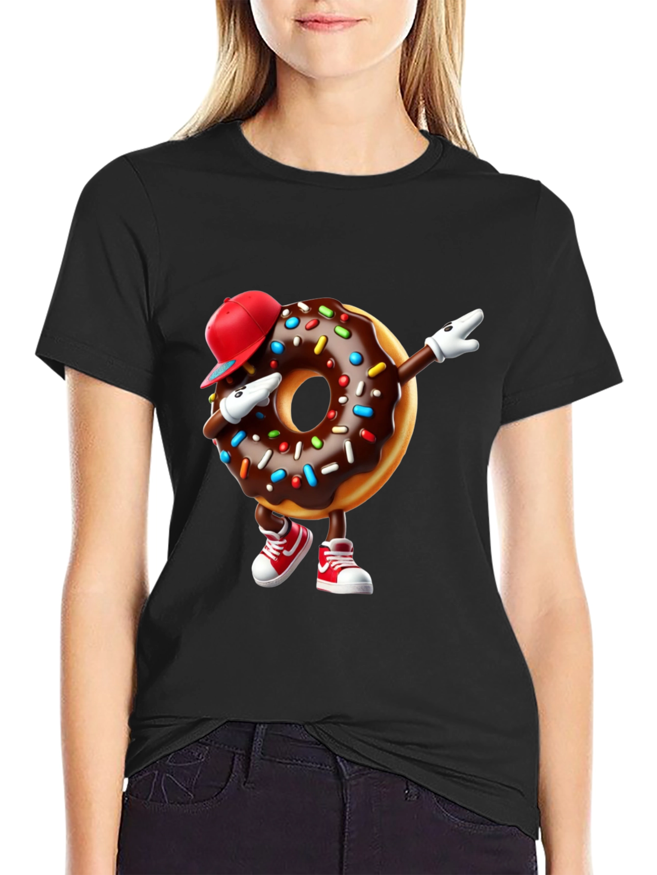 Black Dabbing Donut T-Shirt - Fun Foodie Fashion view 2