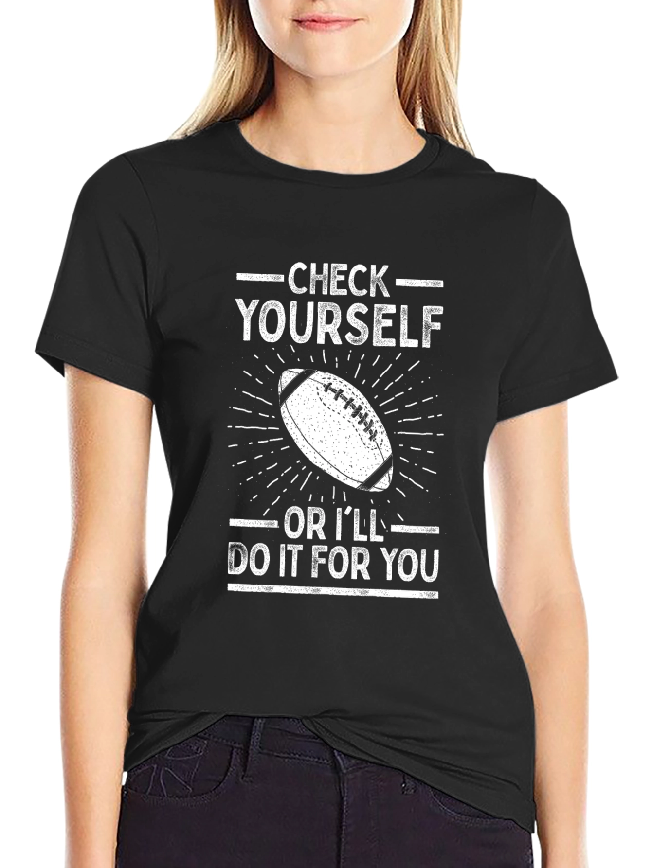Black Check Yourself Football Graphic Tee view 2