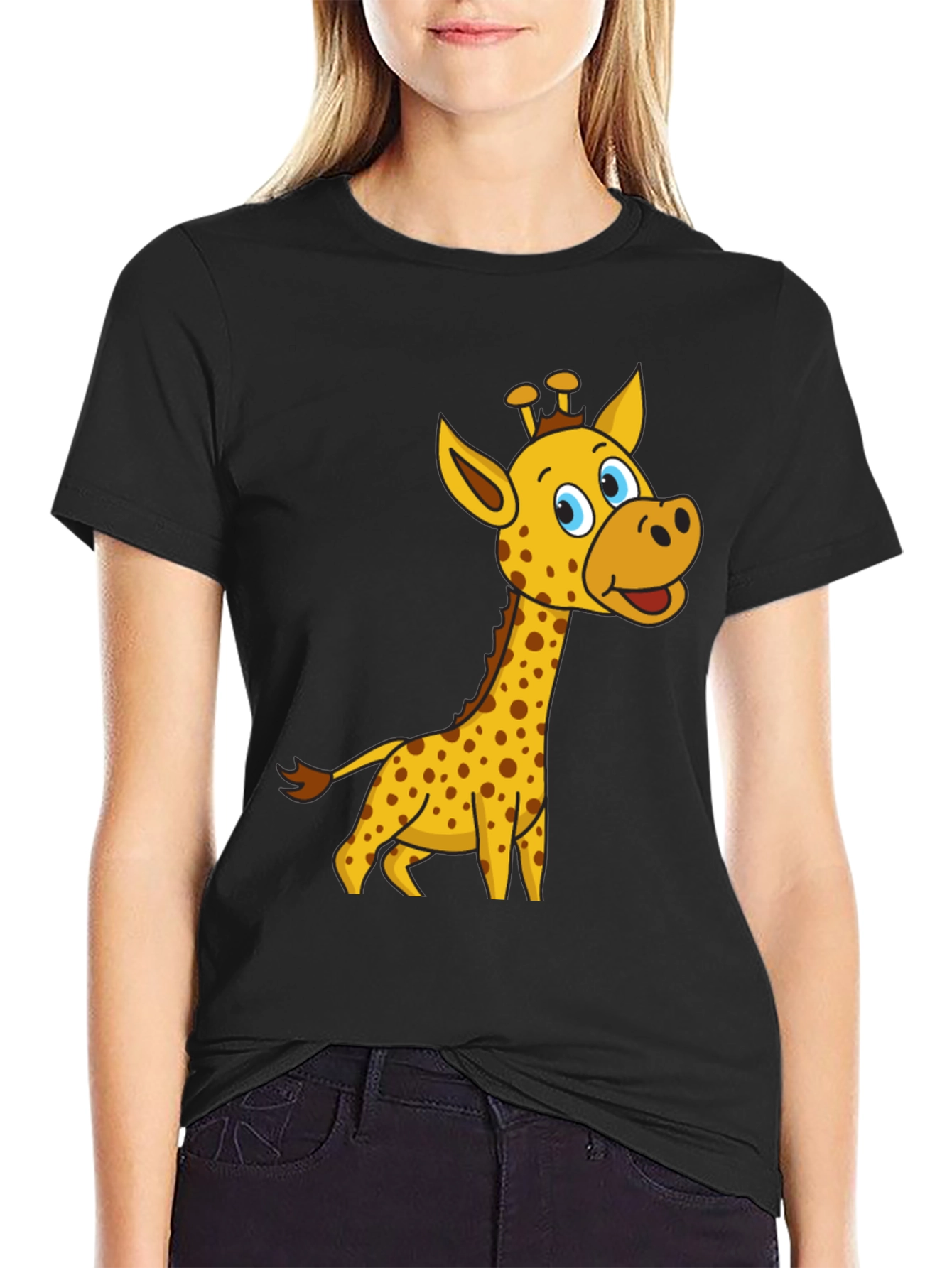 Black Cartoon Giraffe Black T-Shirt view 2