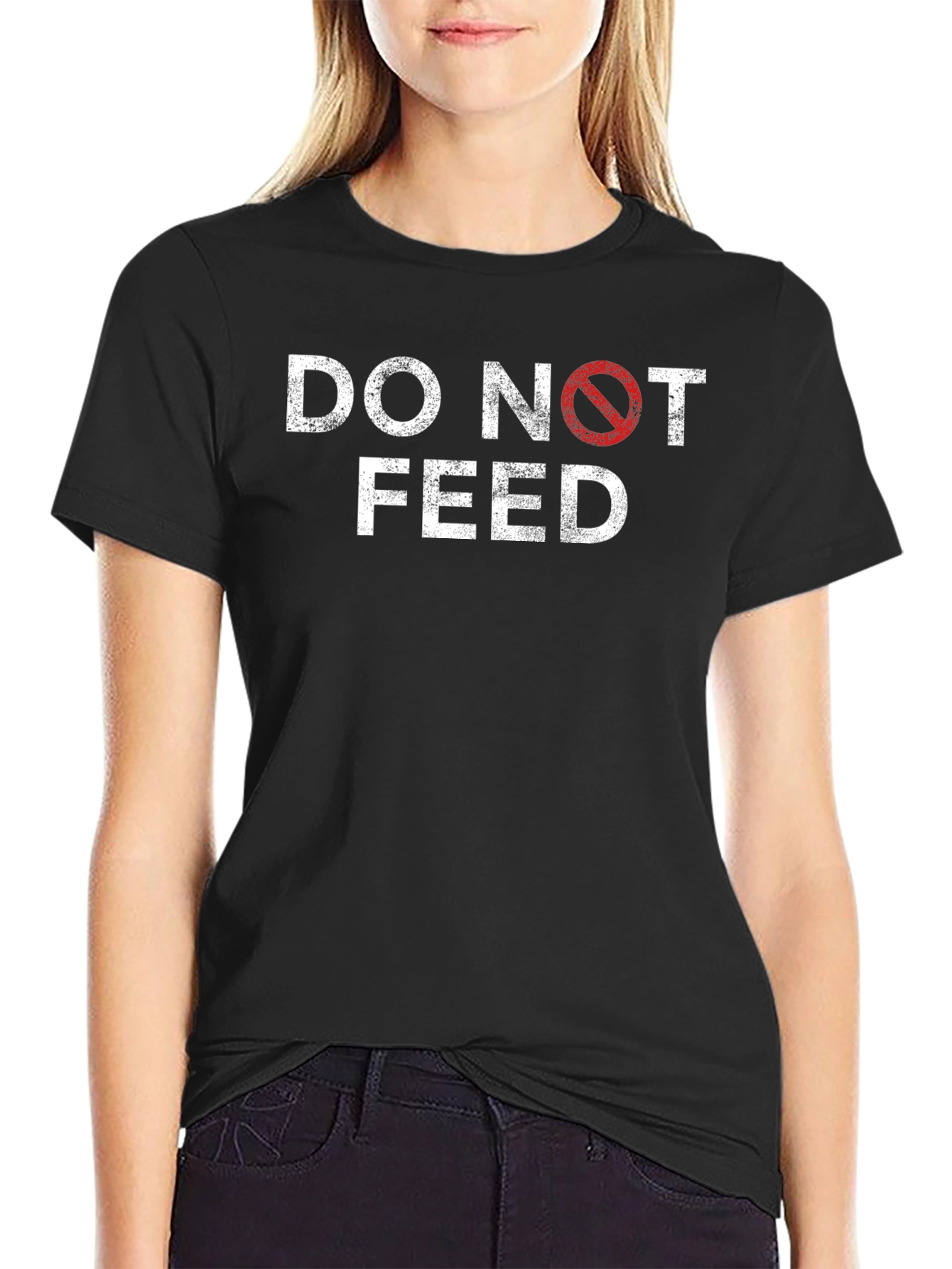 Black Do Not Feed Graphic Tee - Black Cotton T-Shirt view 2