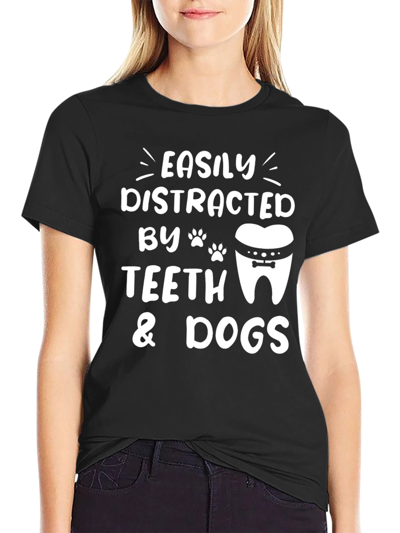 Black Easily Distracted by Teeth & Dogs T-Shirt view 2