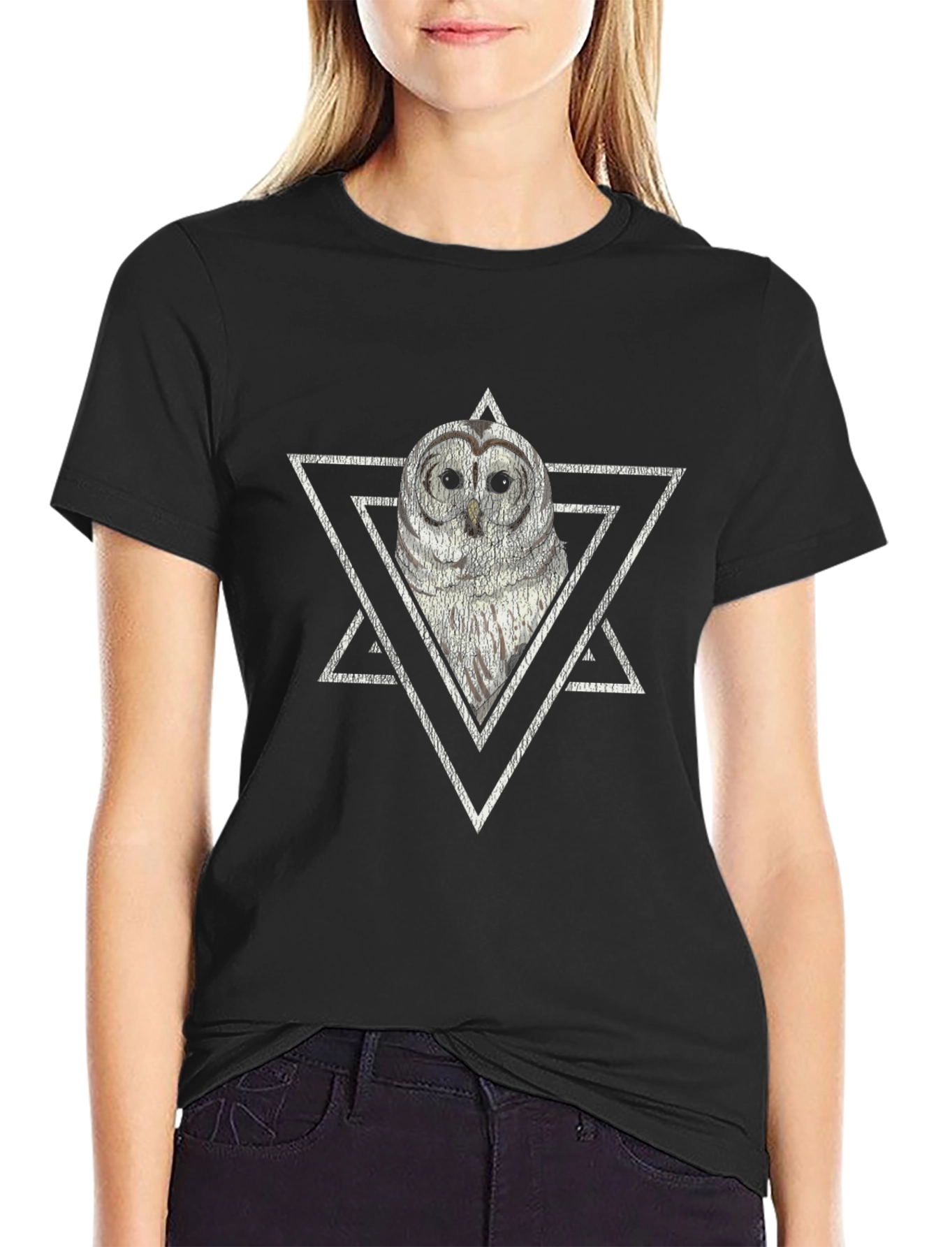 Black Owl Graphic Tee - Modern Geometric Design view 2