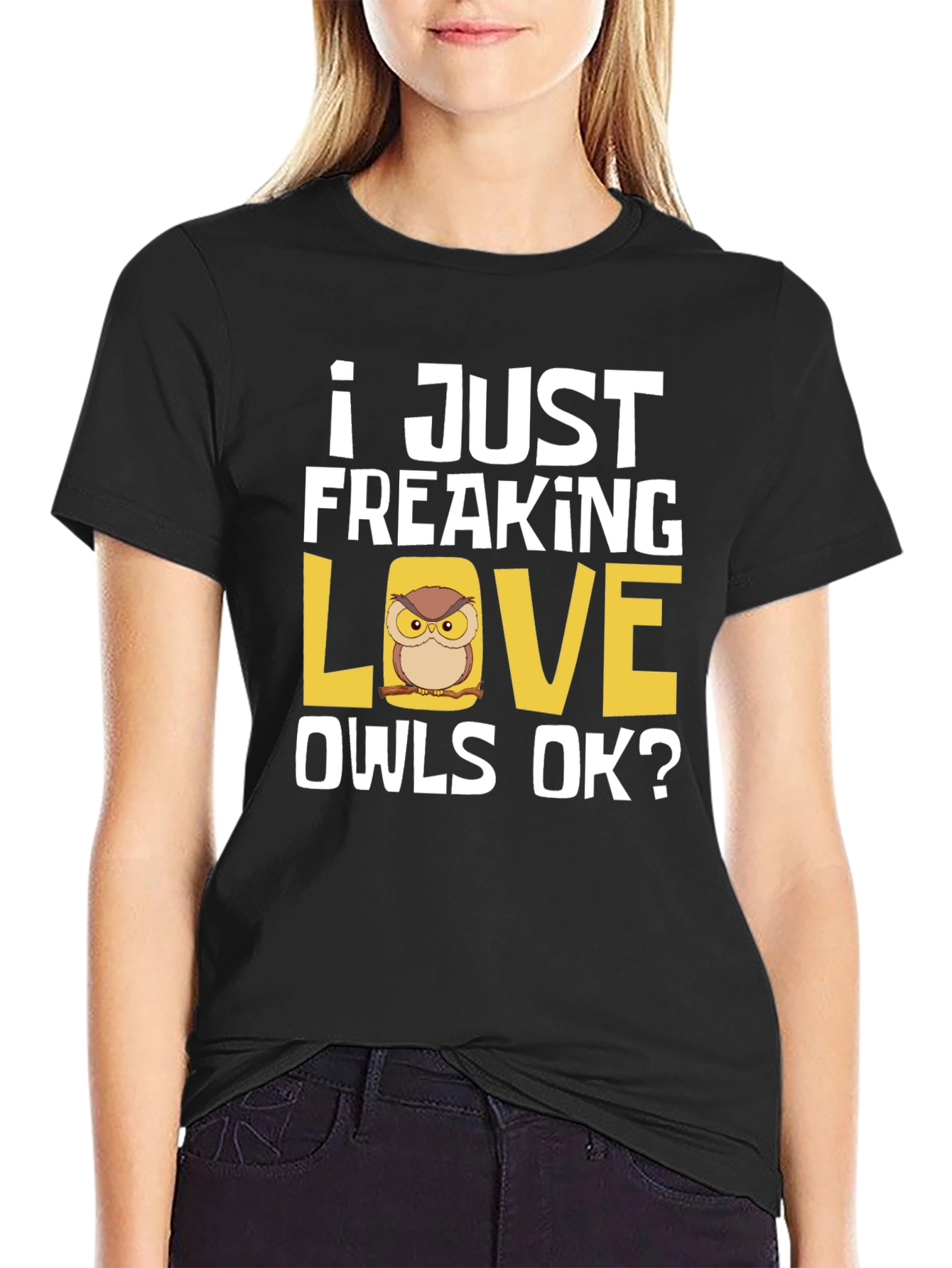 Black I Just Freaking Love Owls T-Shirt view 2