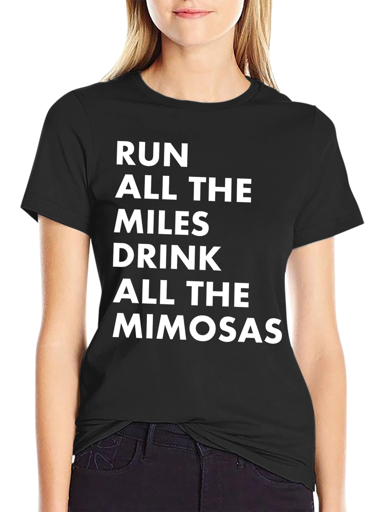 Black Run Miles & Drink Mimosas Black T-Shirt view 2