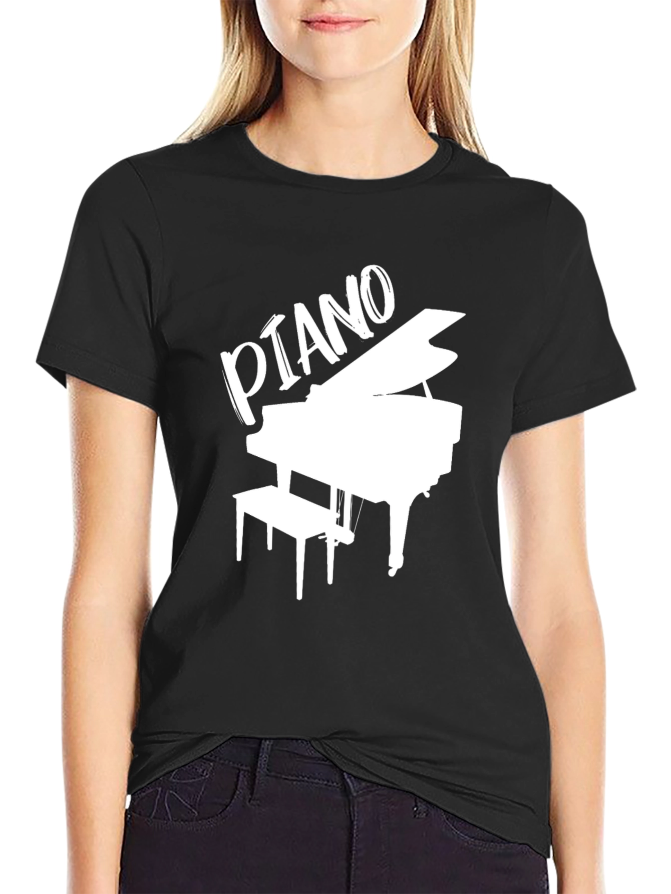 Black Piano Graphic Tee - Black Cotton T-Shirt view 2