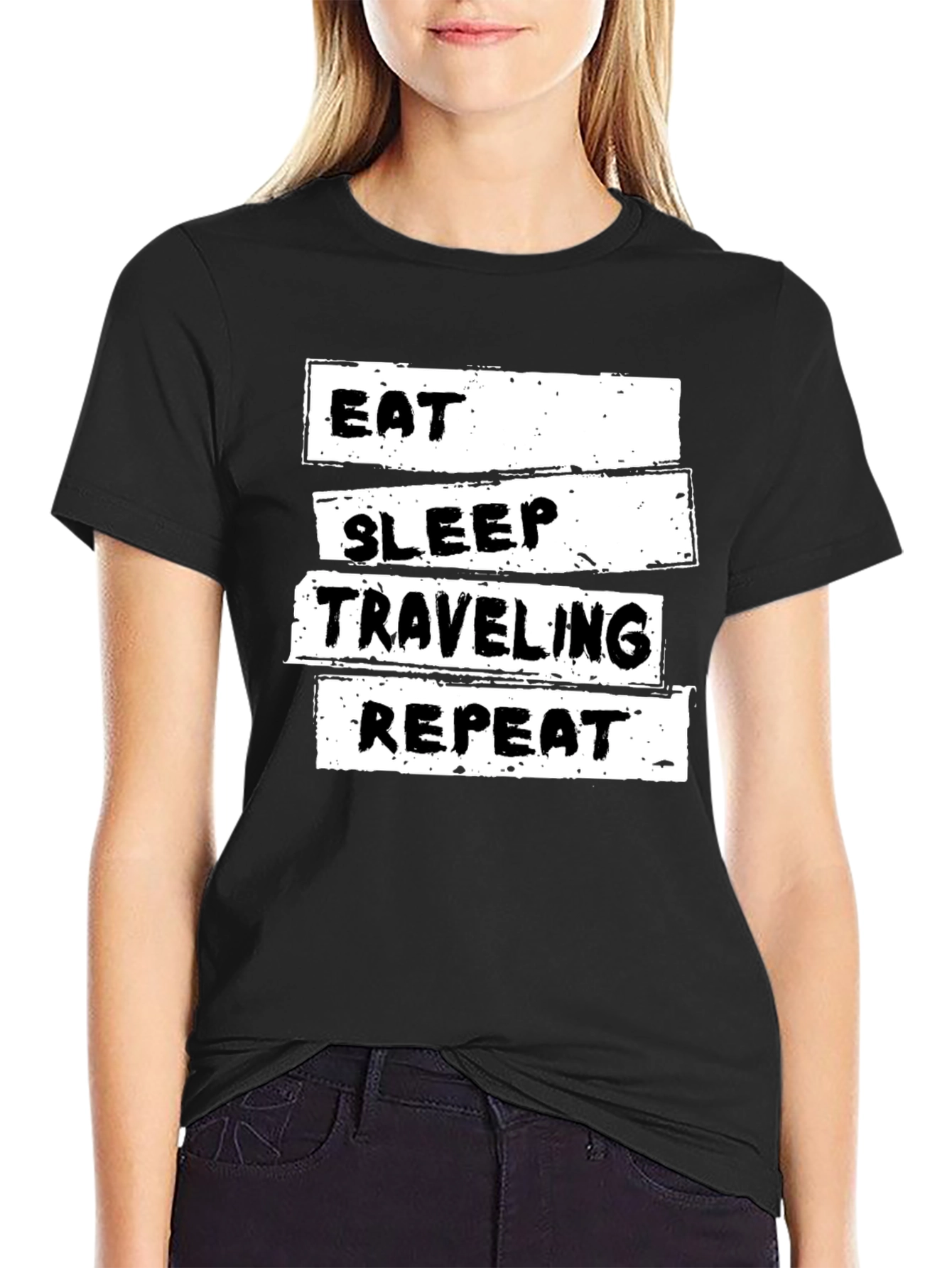 Black Eat Sleep Traveling Repeat Black Graphic Tee view 2