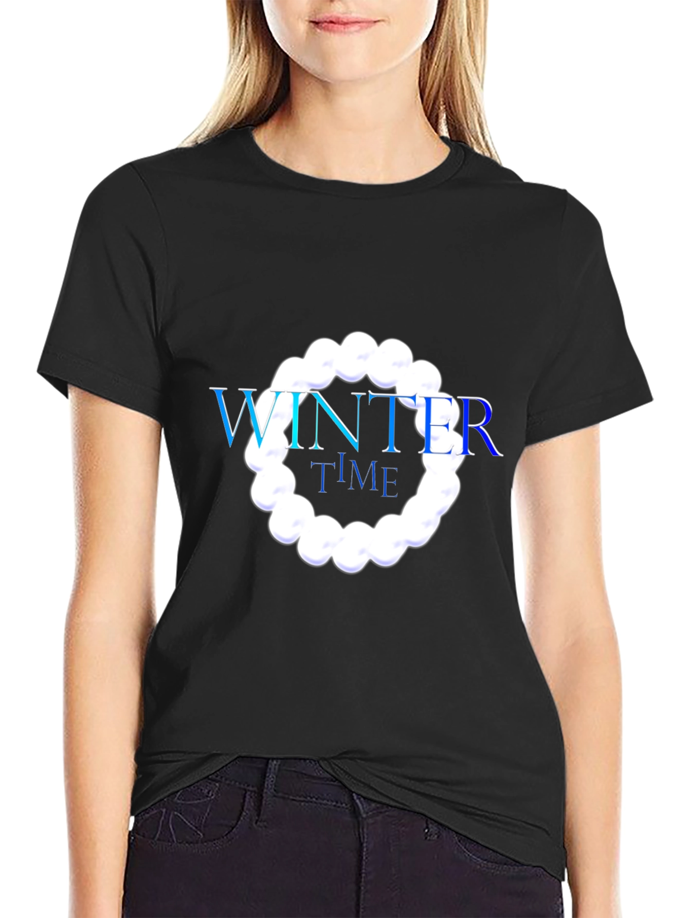 Black Winter Time Graphic Black T-Shirt view 2