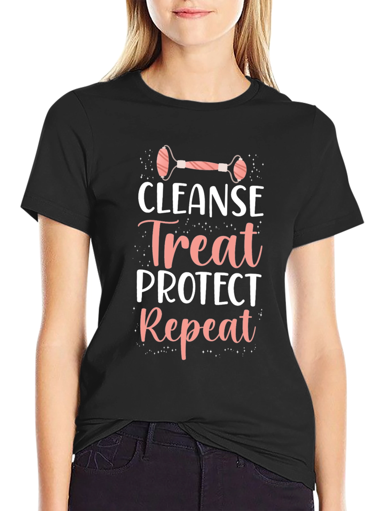 Black Cleanse Treat Protect Repeat T-Shirt - Skincare Routine view 2
