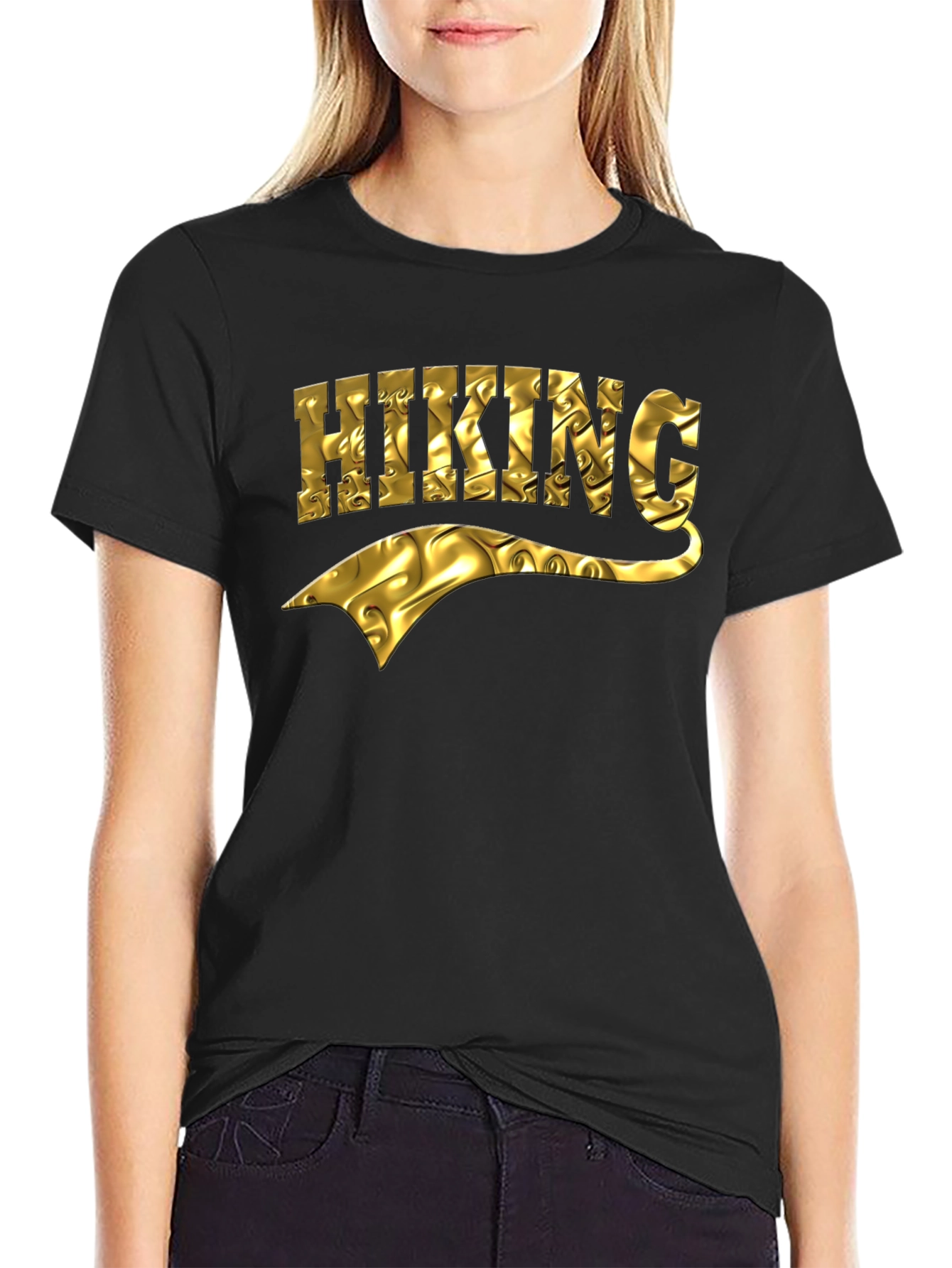 Black Hiking Gold Textured Graphic Tee view 2