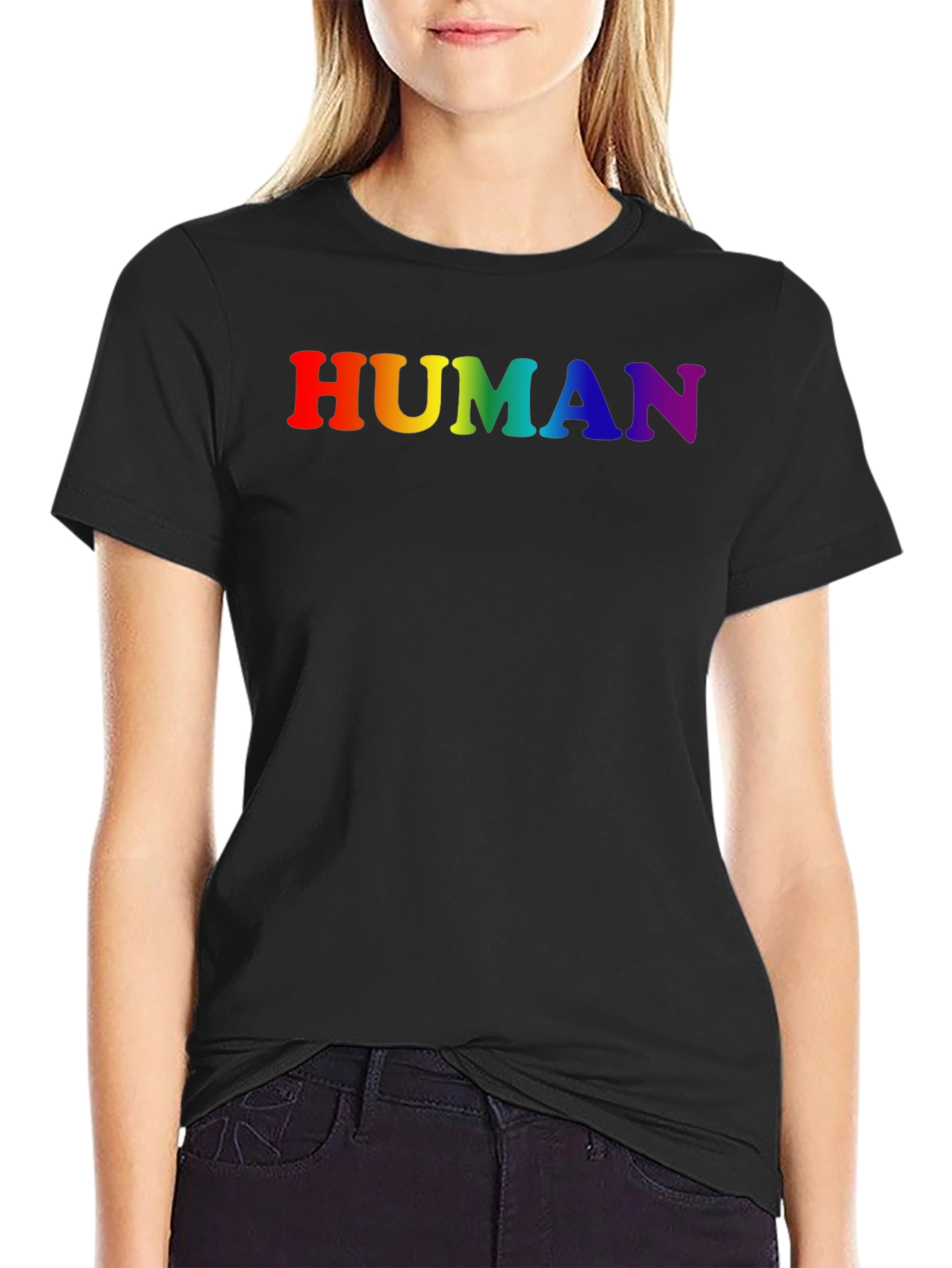 Black Rainbow HUMAN Graphic Black T-Shirt view 2