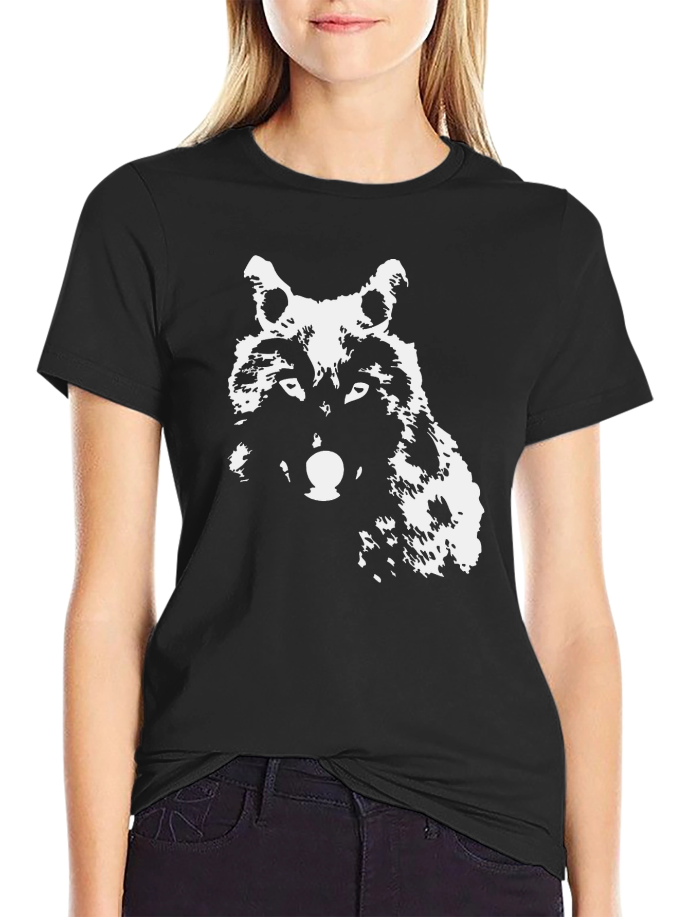 Black Wolf Graphic Print Black T-Shirt - Casual Style view 2