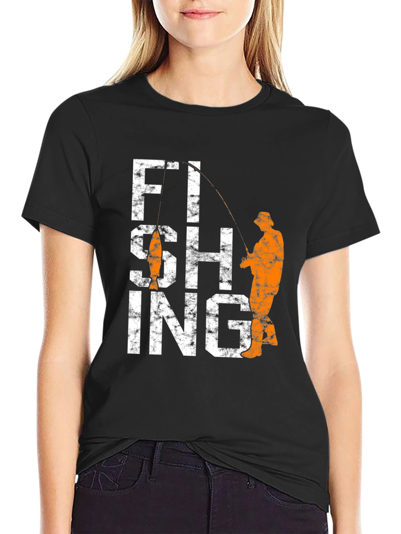 Black Fishing Graphic Tee - Black Cotton Angler T-Shirt view 2