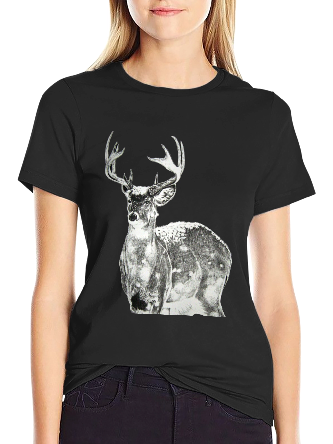 Black Deer Graphic Print Men's Black T-Shirt view 2