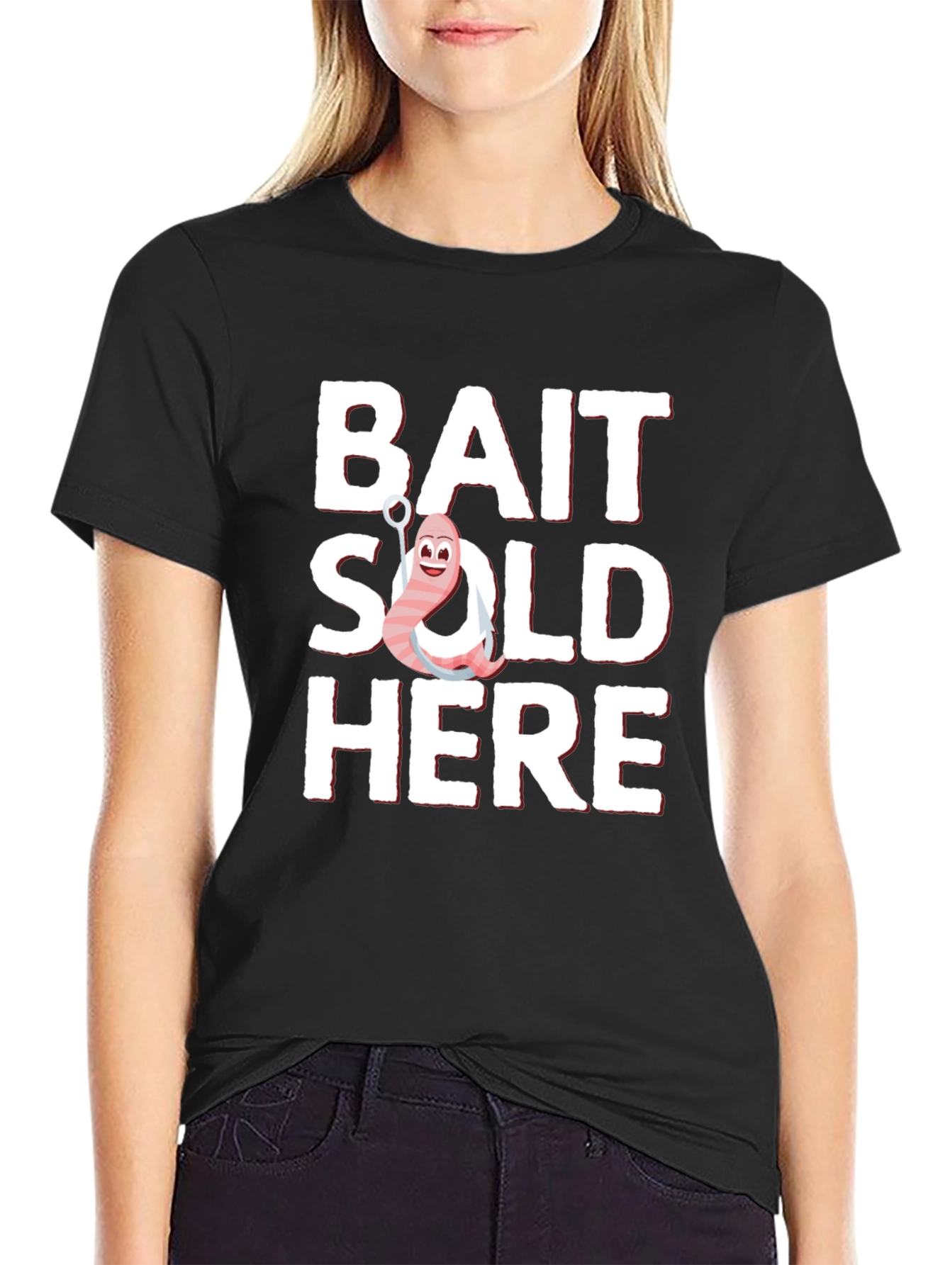 Black Bait Sold Here Graphic T-Shirt - Fishing Humor view 2
