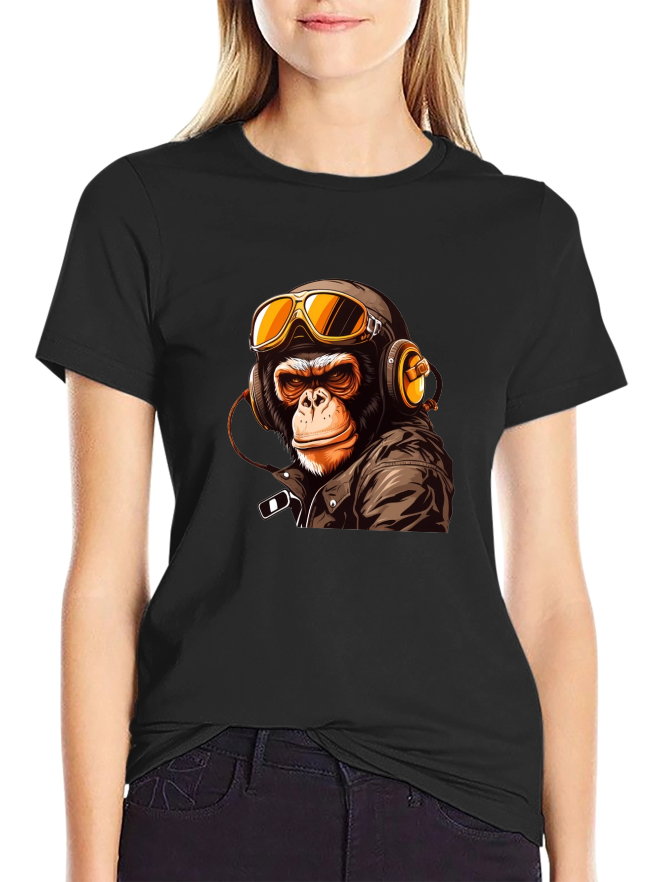 Black Cool Biker Monkey Graphic Tee - Black view 2