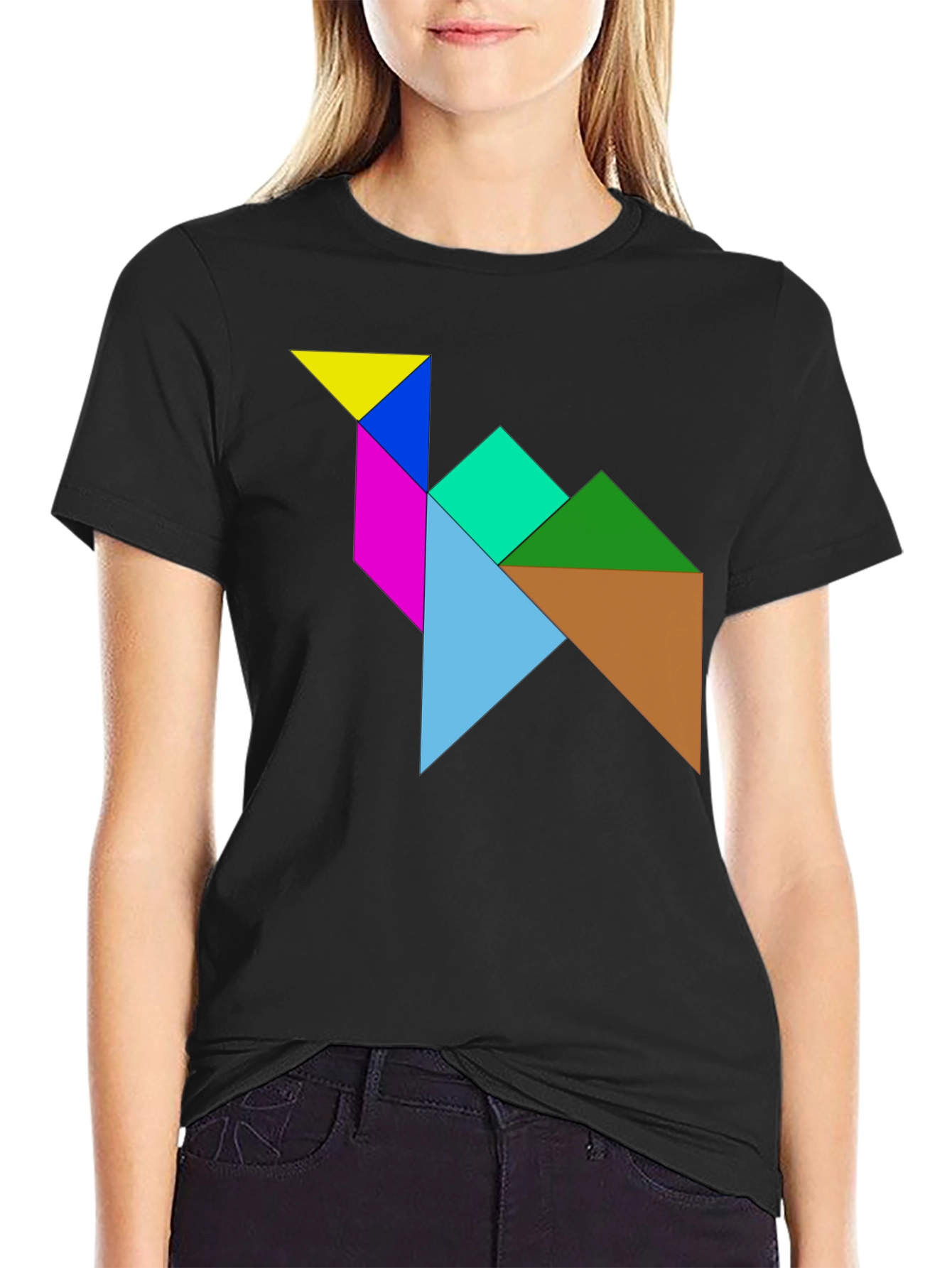 Black Tangram Camel T-Shirt - Puzzle Design Tee view 2