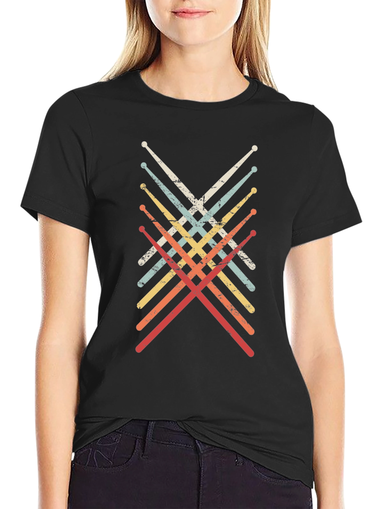 Black Retro Drumsticks T-Shirt - Musician Tee view 2