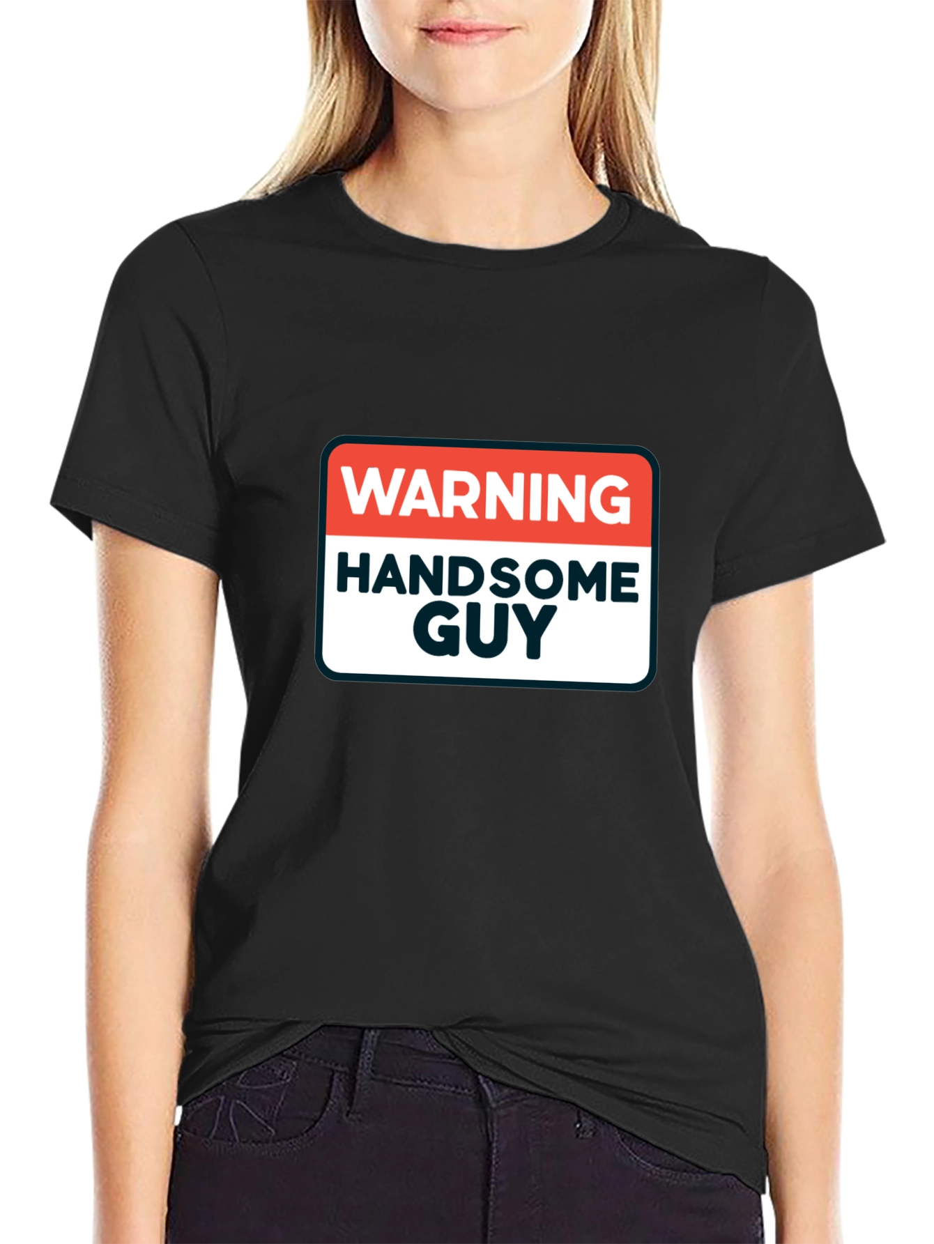 Black Warning Handsome Guy Graphic T-Shirt view 2