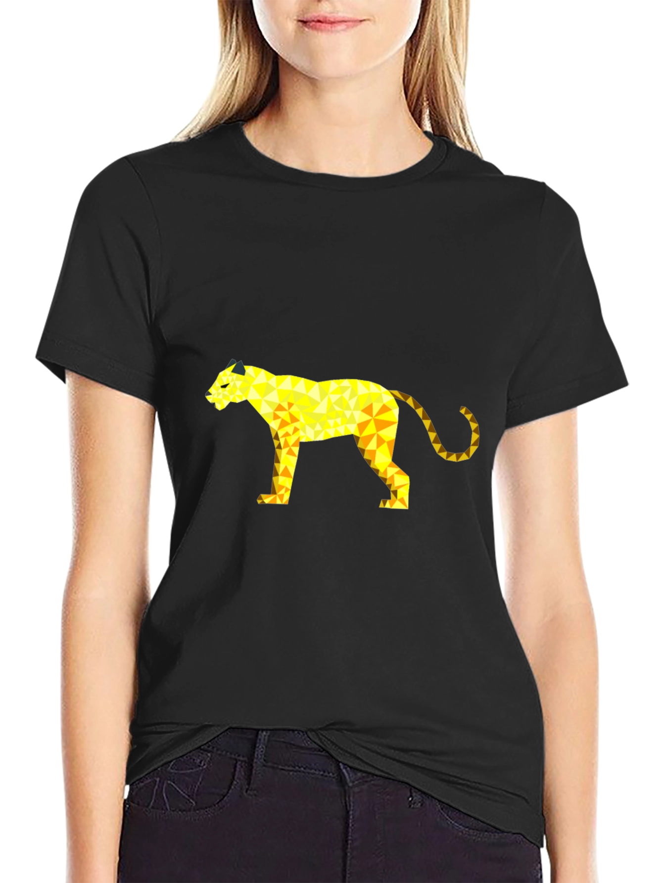 Black Geometric Panther Graphic Tee - Black view 2