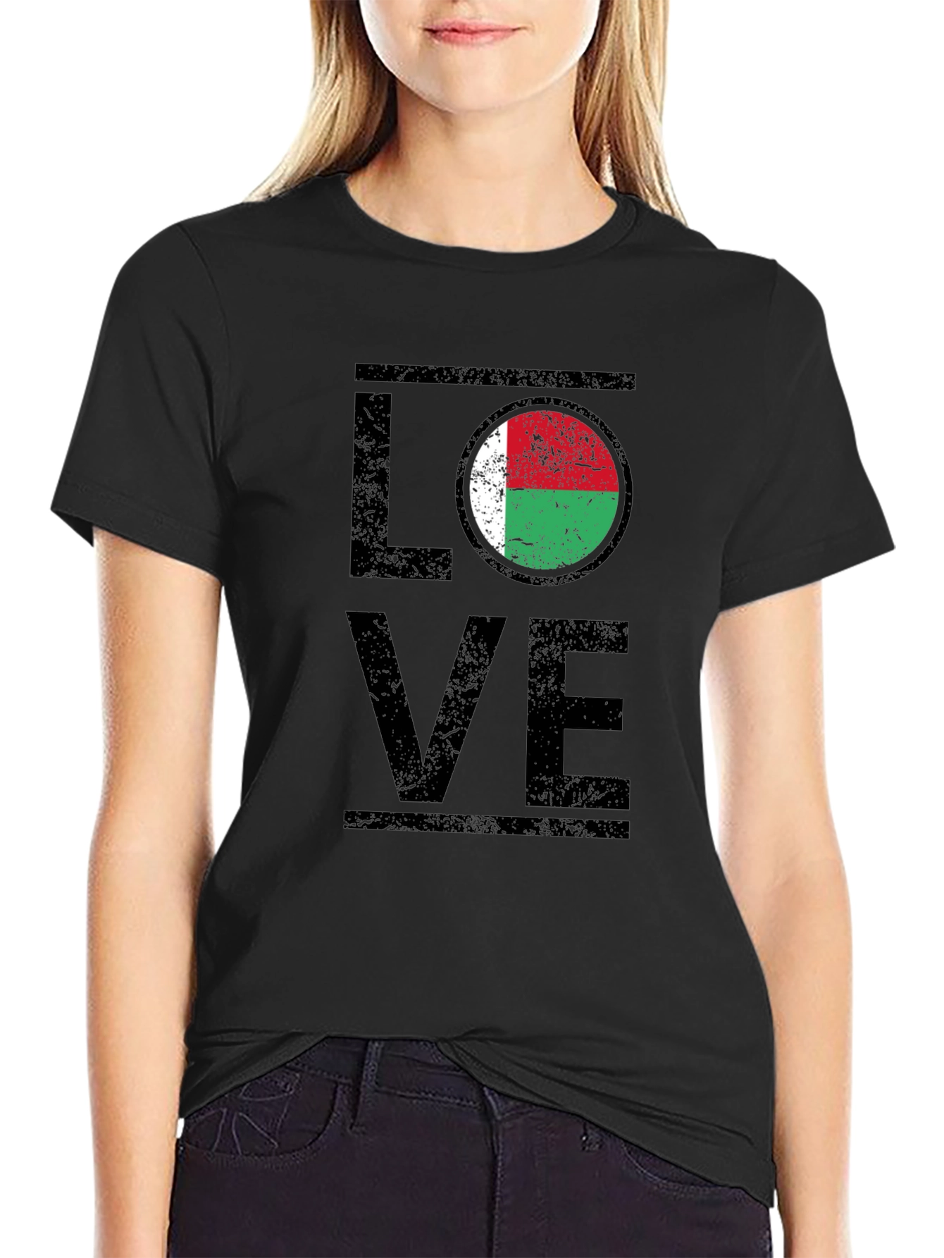 Black Love Madagascar Flag T-Shirt - Black Cotton Tee view 2