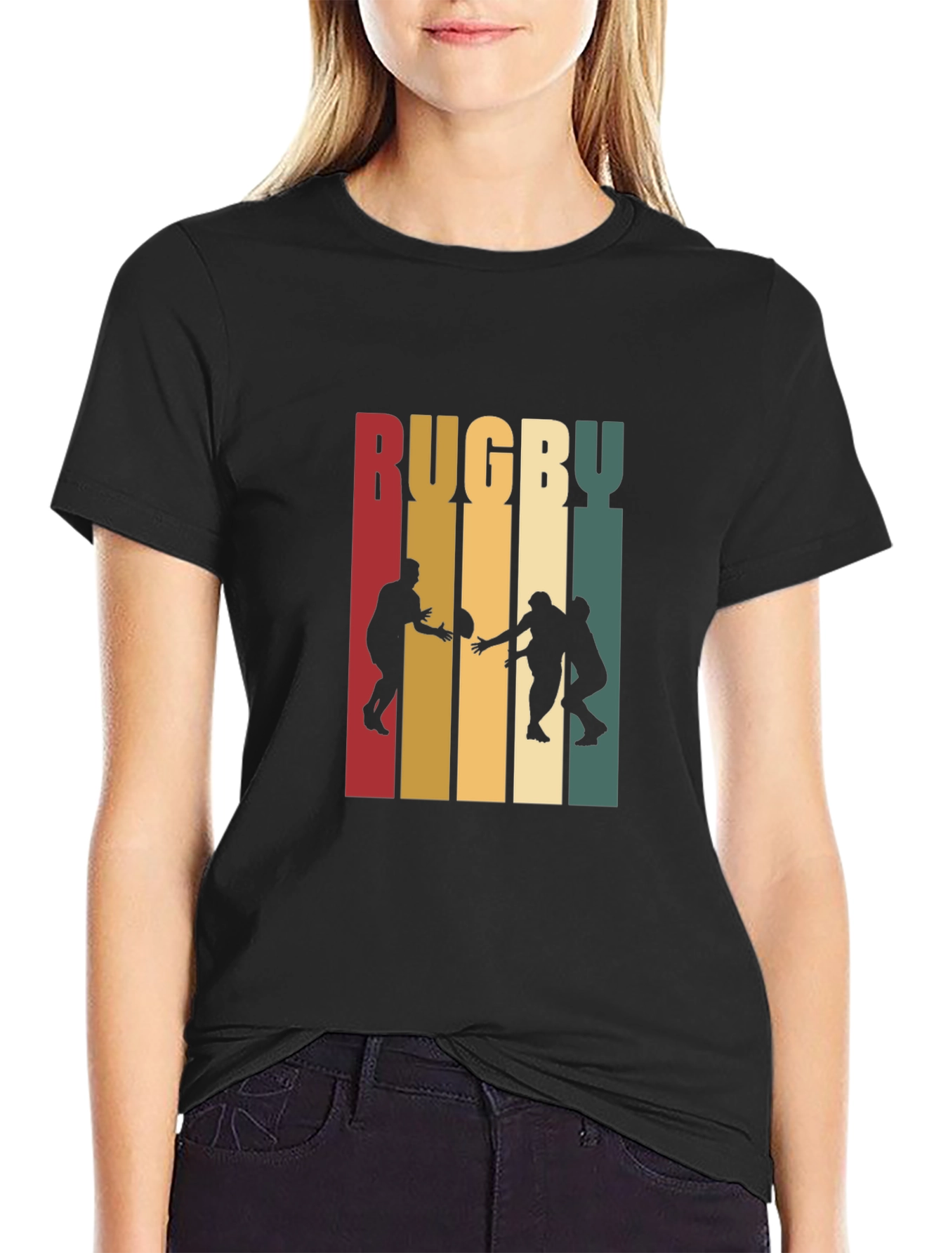 Black Rugby Graphic T-Shirt | Retro Style Cotton Tee view 2