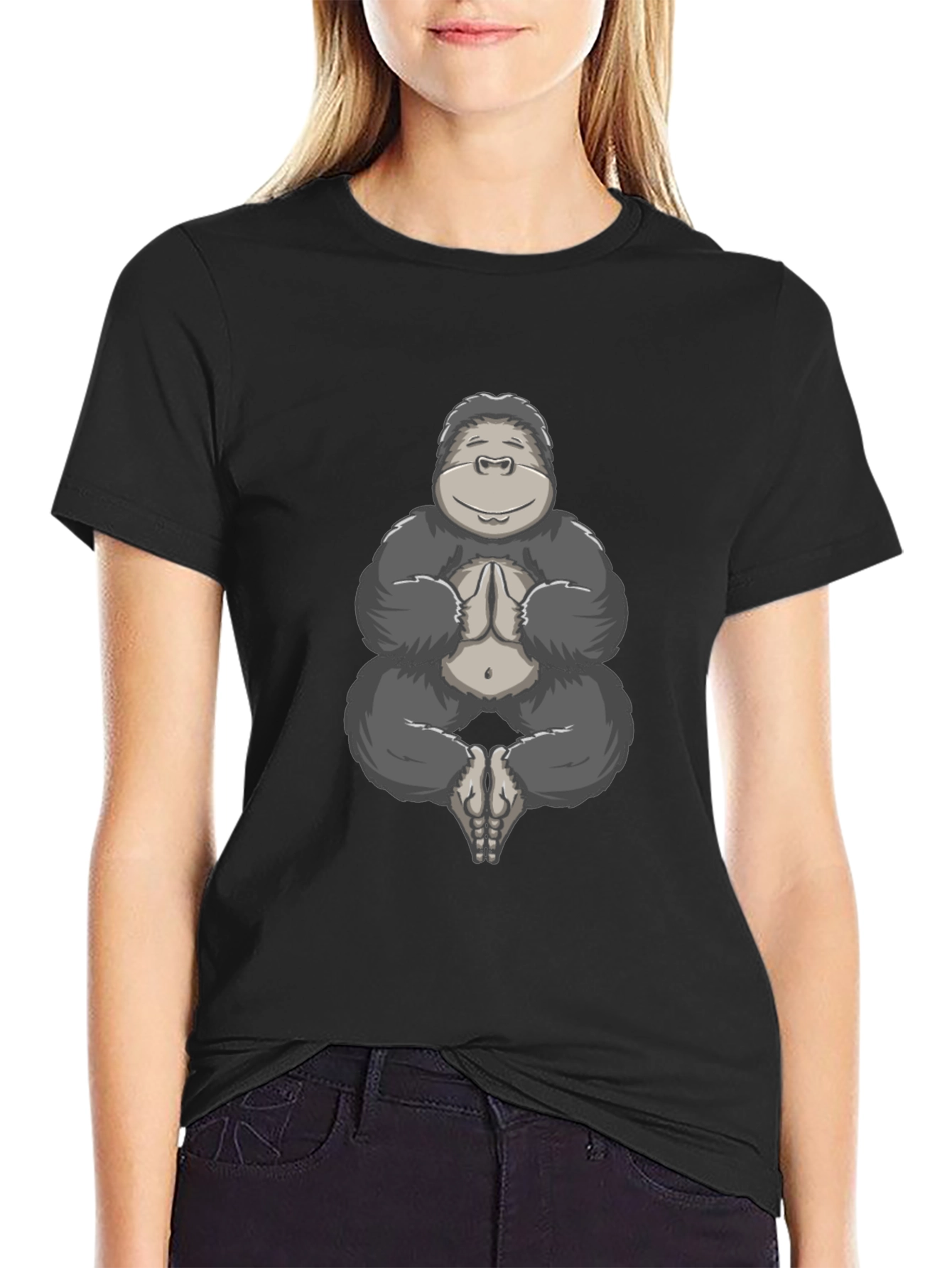 Black Zen Gorilla T-Shirt - Meditating Ape Design view 2