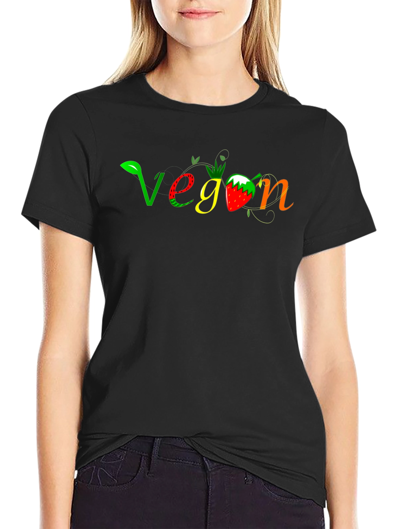 Black Vegan Graphic Tee - Fresh & Fun Design view 2