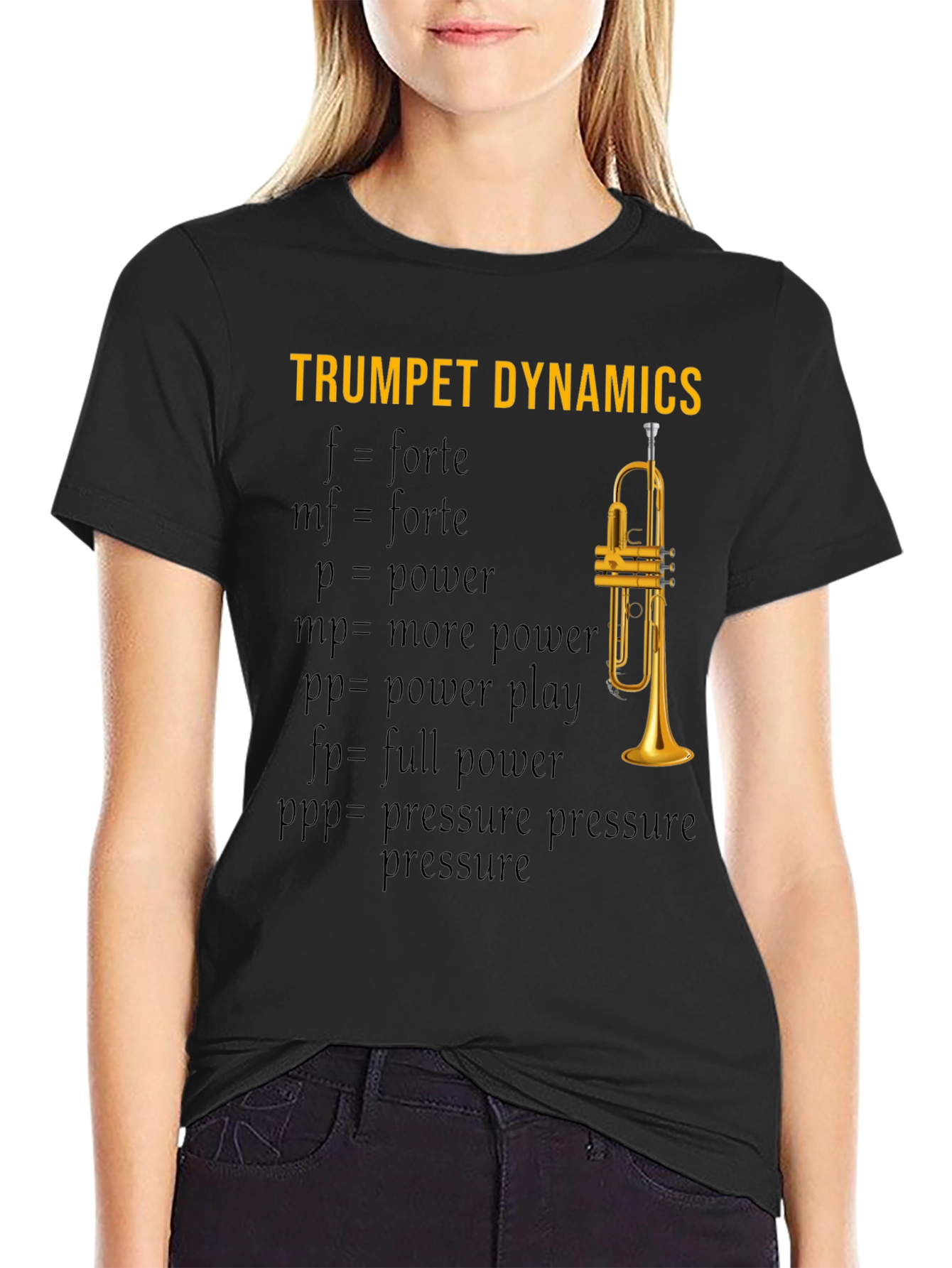 Black Trumpet Dynamics T-Shirt - Music Lover Apparel view 2