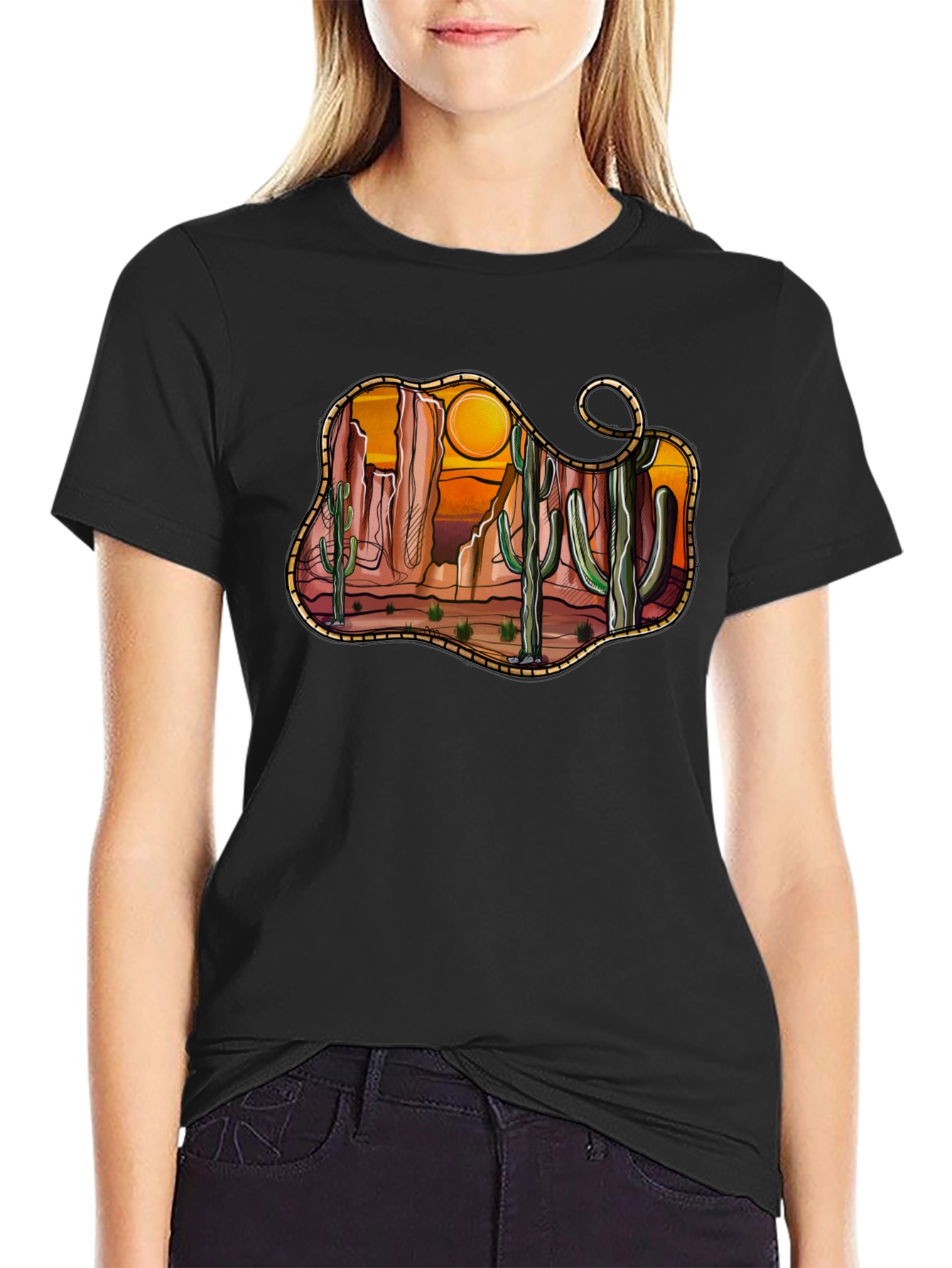 Black Desert Cactus Sunset Graphic Tee - Black view 2