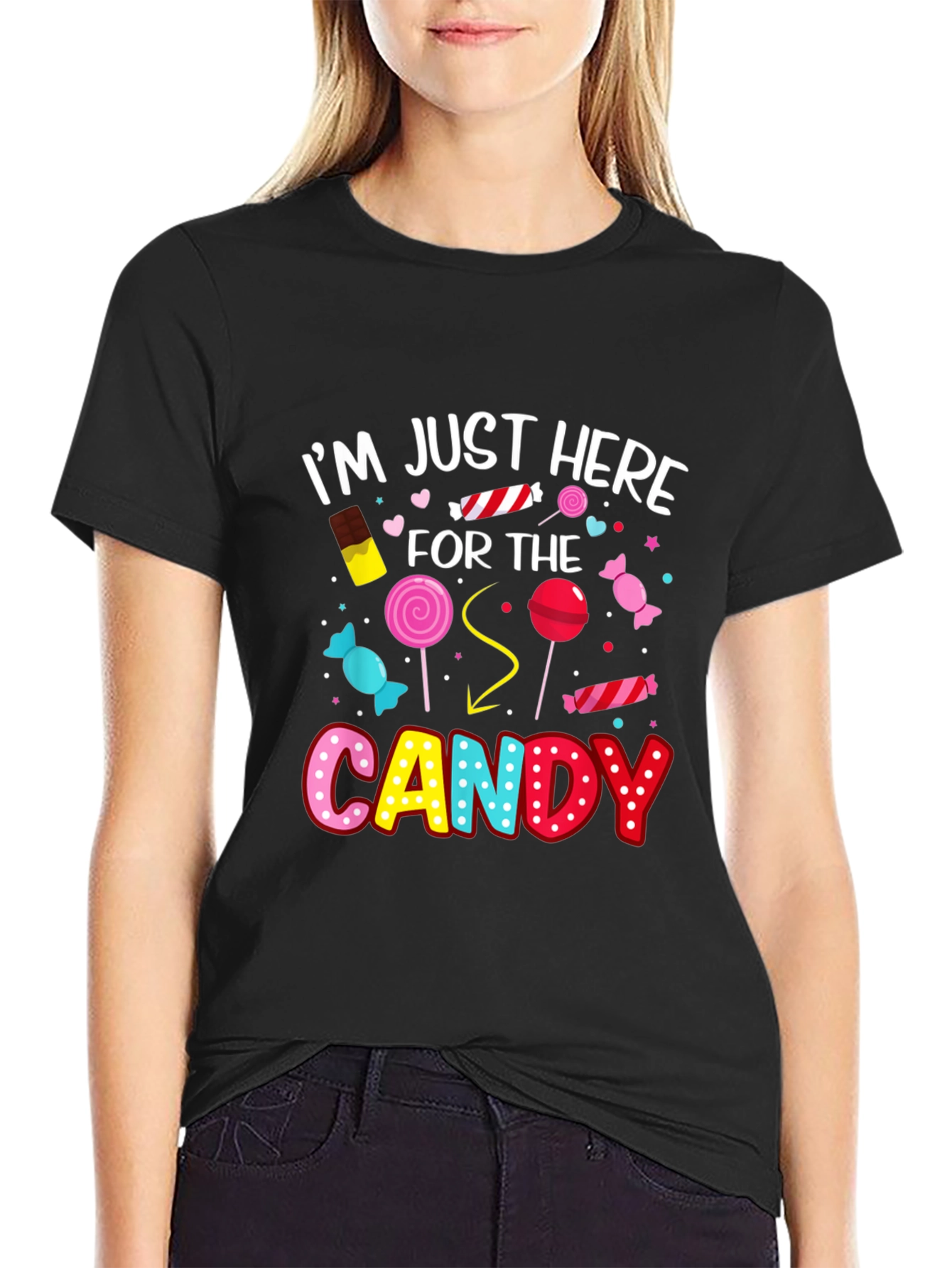 Black I'm Just Here For The Candy Funny Halloween T-Shirt view 2