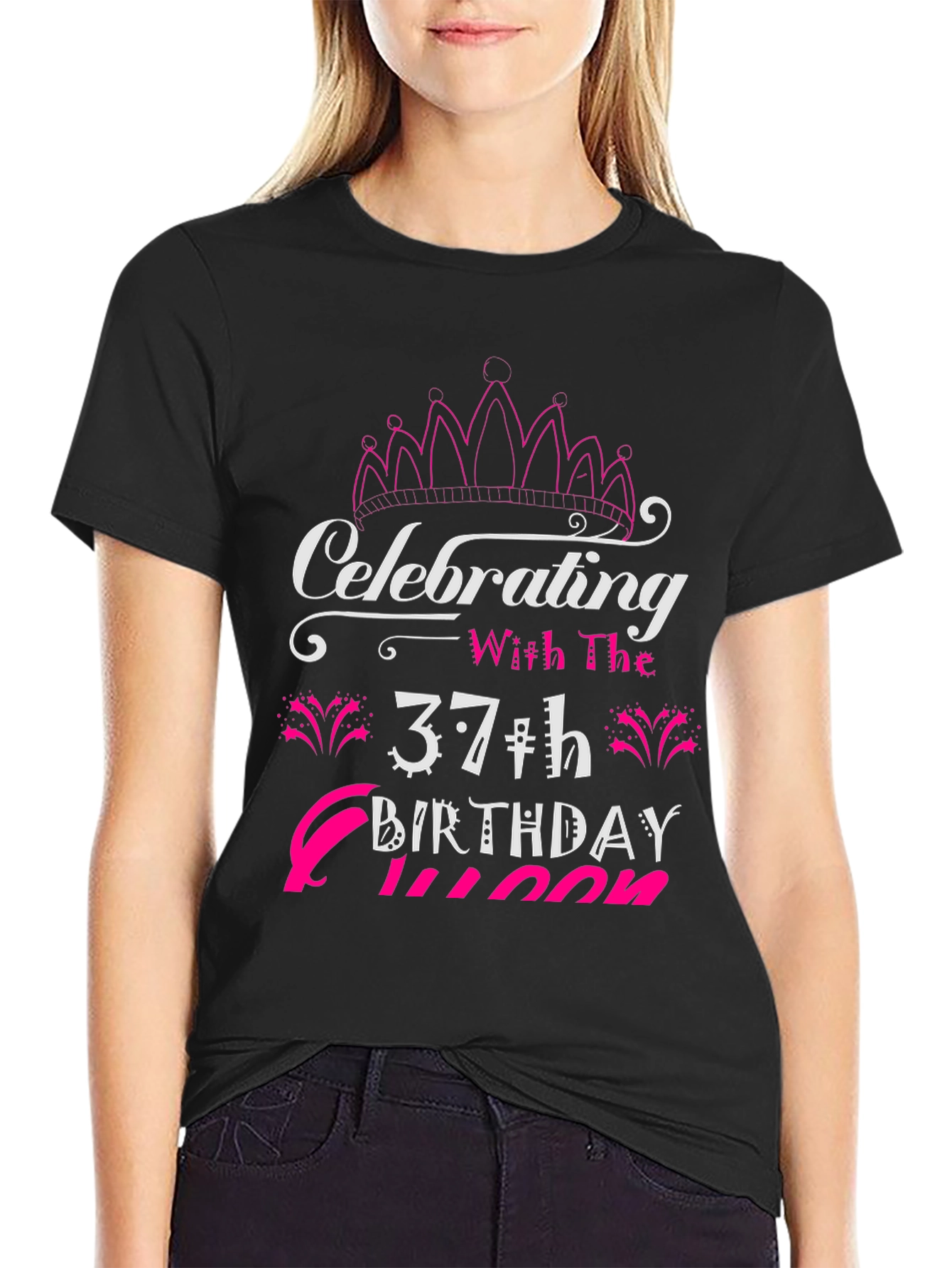 Black Celebrating 37th Birthday Queen T-Shirt view 2