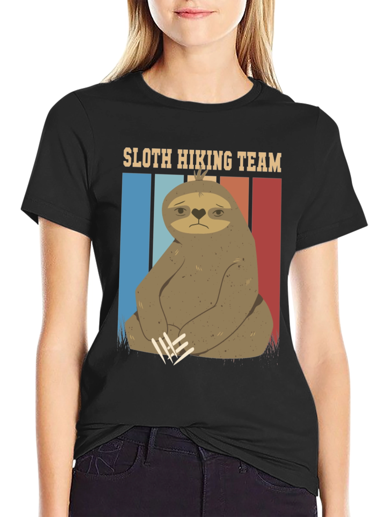 Black Sloth Hiking Team Graphic Tee - Comfy Black T-Shirt view 2