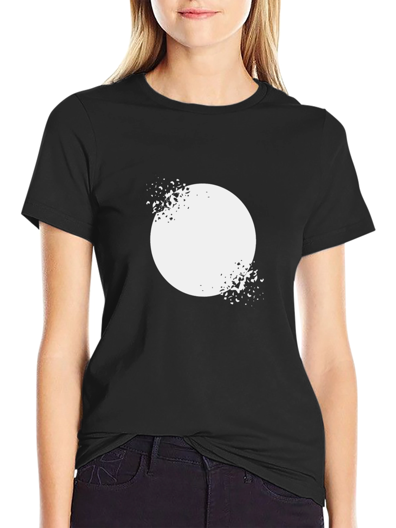 Black Abstract Circle Print Black T-Shirt view 2