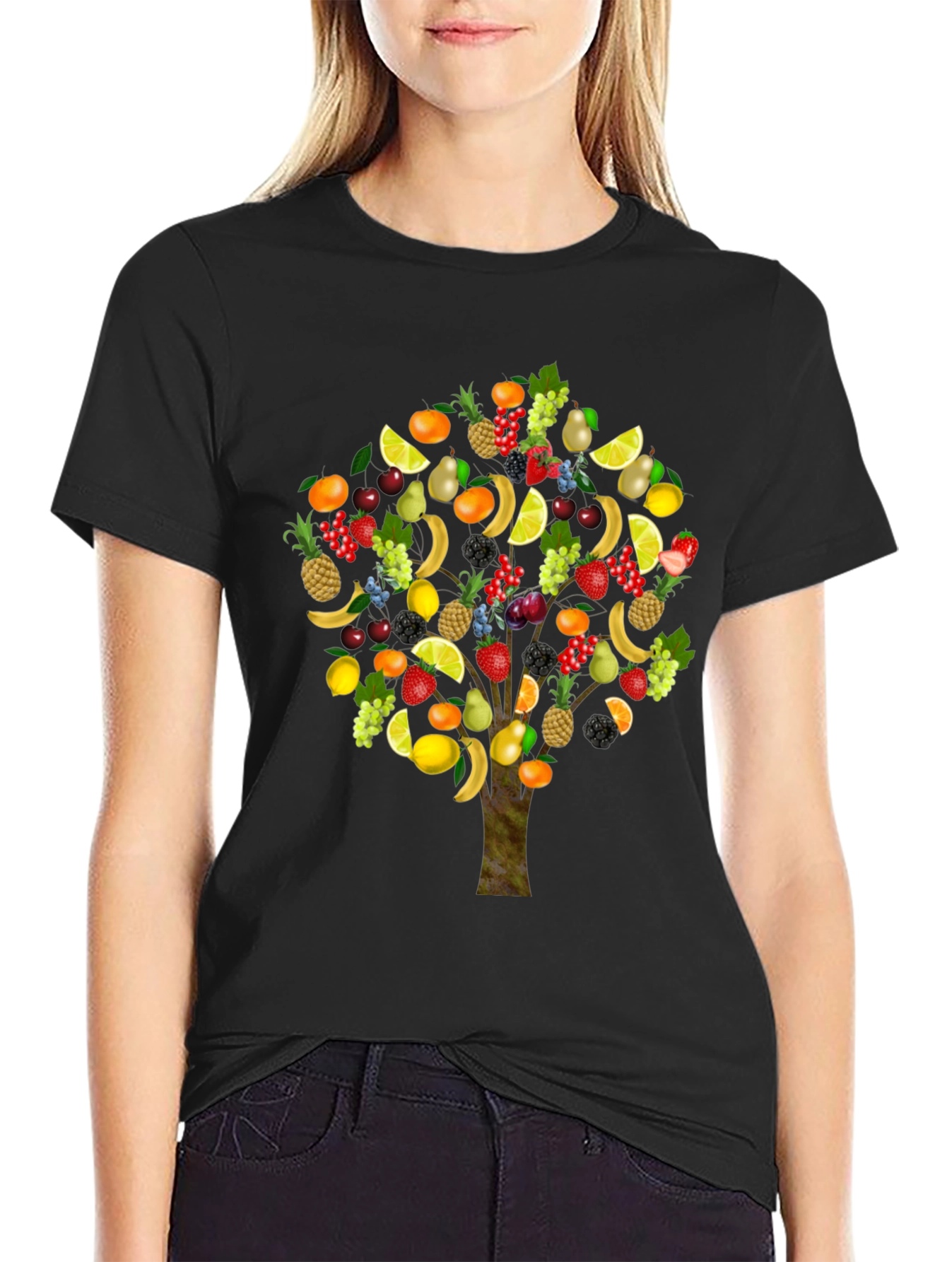 Black Fruit Tree Graphic T-Shirt view 2