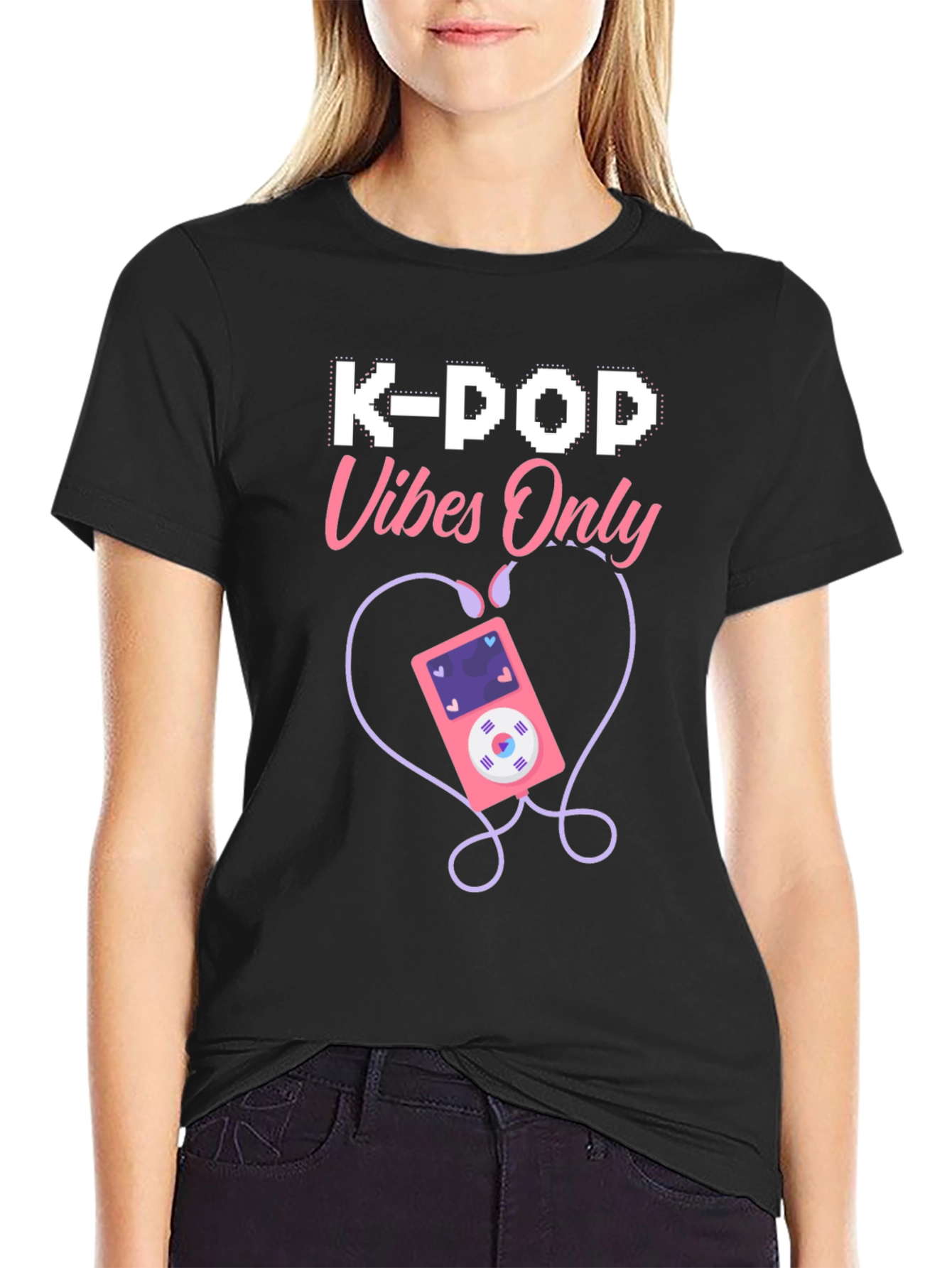 Black K-Pop Vibes Only Graphic T-Shirt view 2