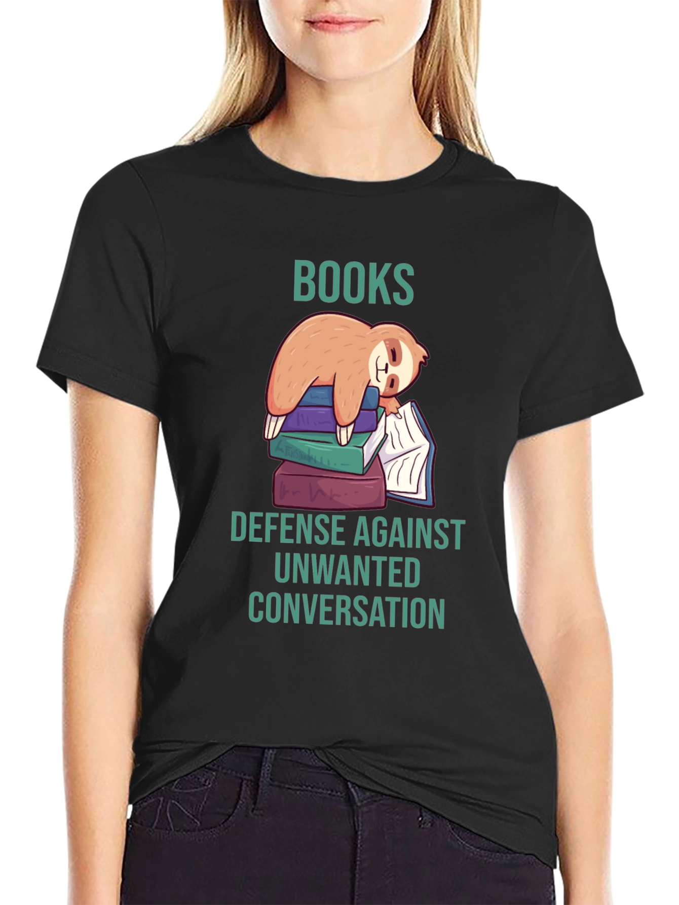 Black Books Sloth T-Shirt: Defense Against Unwanted Conversation view 2