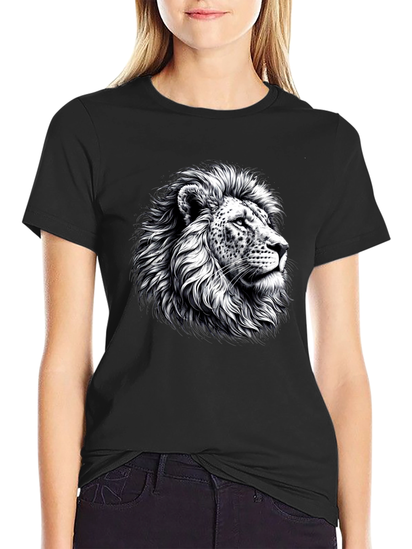 Black Lion Graphic Print Black T-Shirt view 2